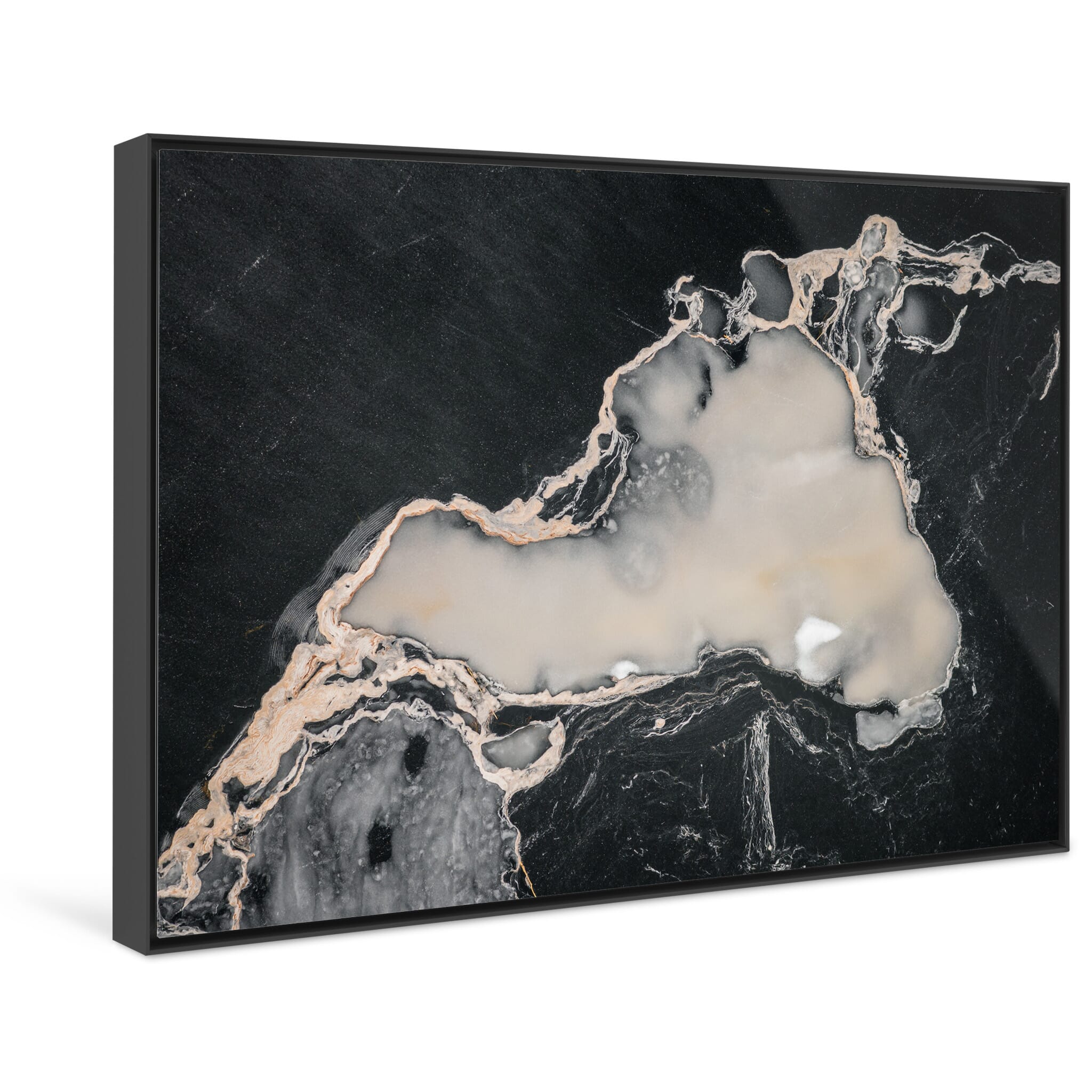Framed photo print of black and white ice formations shaped by wind and snow