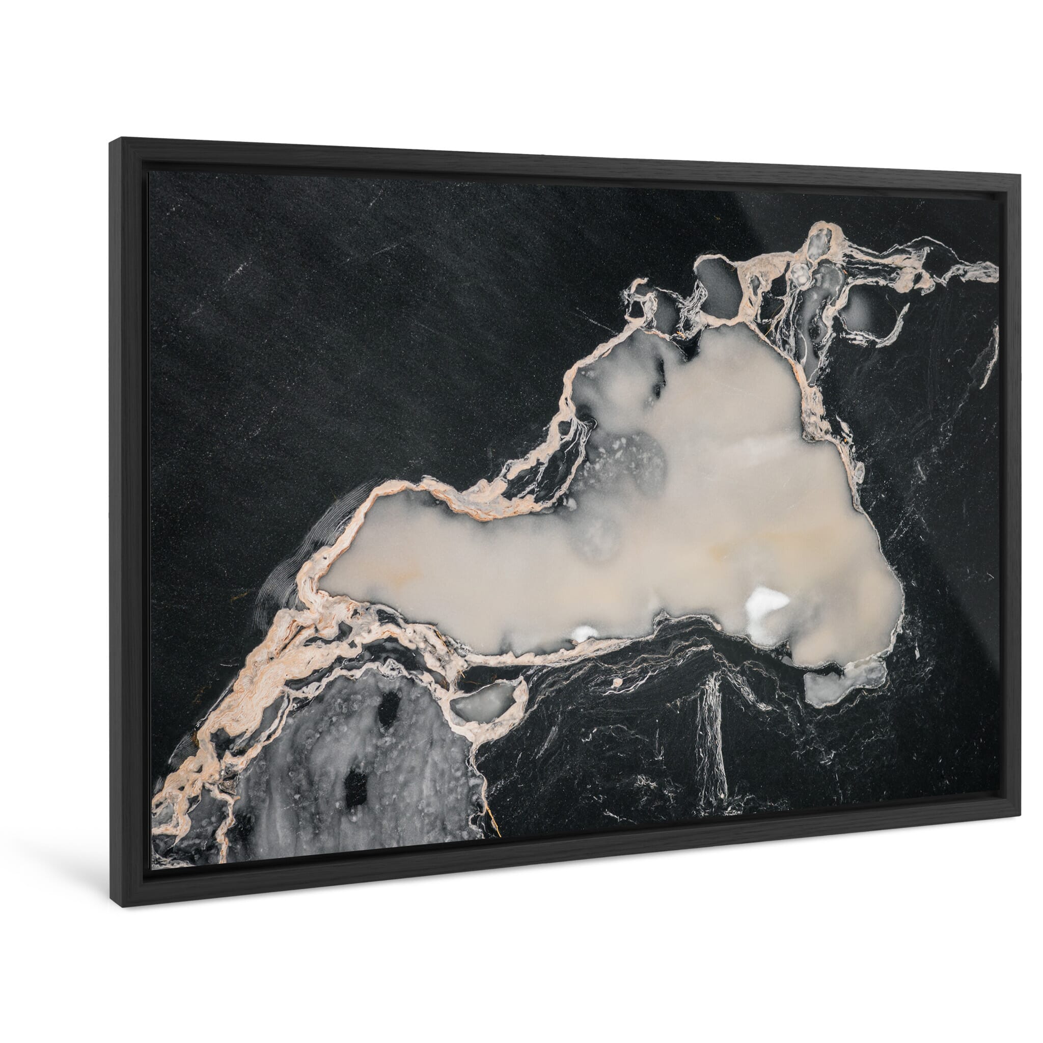Framed photo print of aerial view showing dark ice layers and natural color contrasts