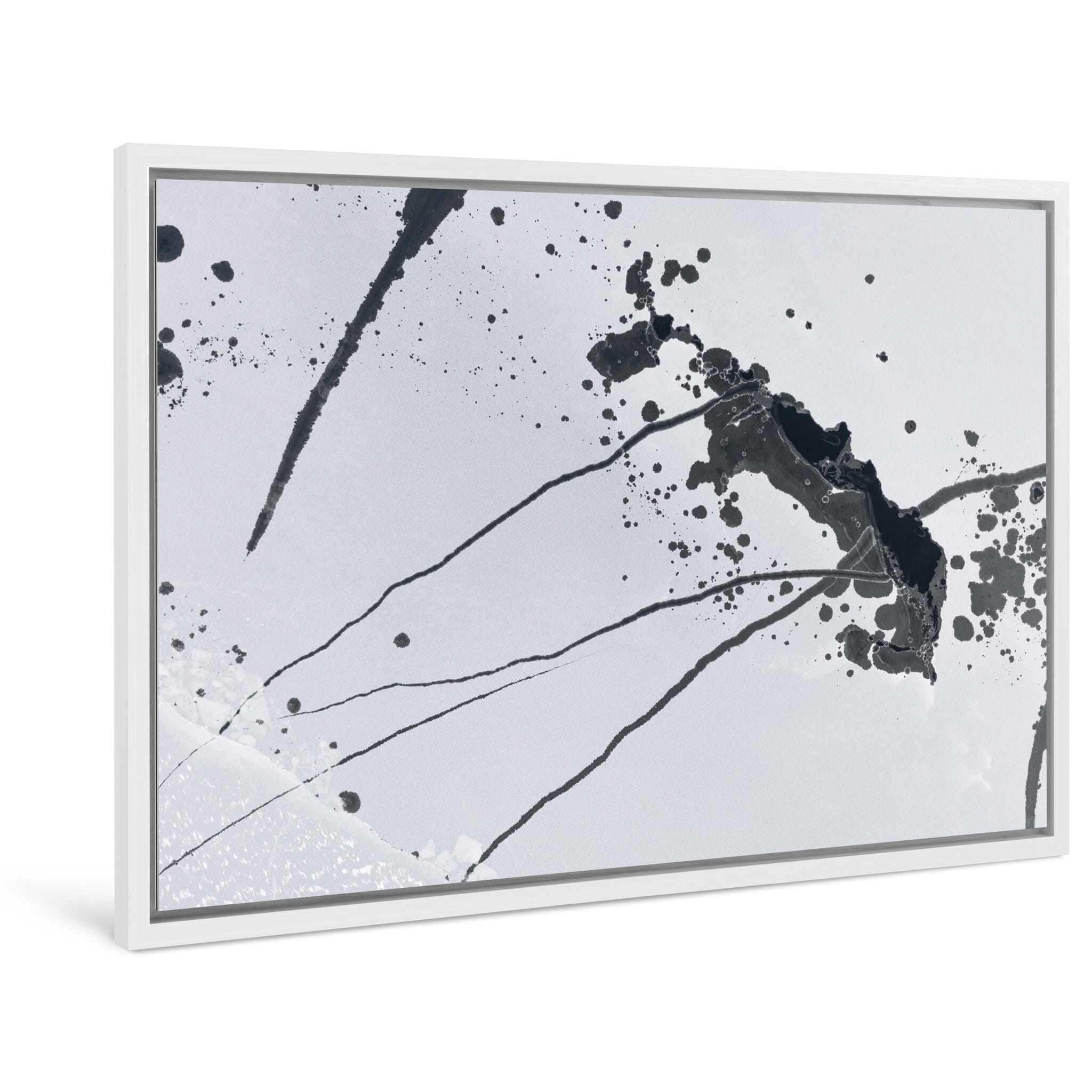 Framed photo print of frozen lake surface shaped by wind, currents, and melting