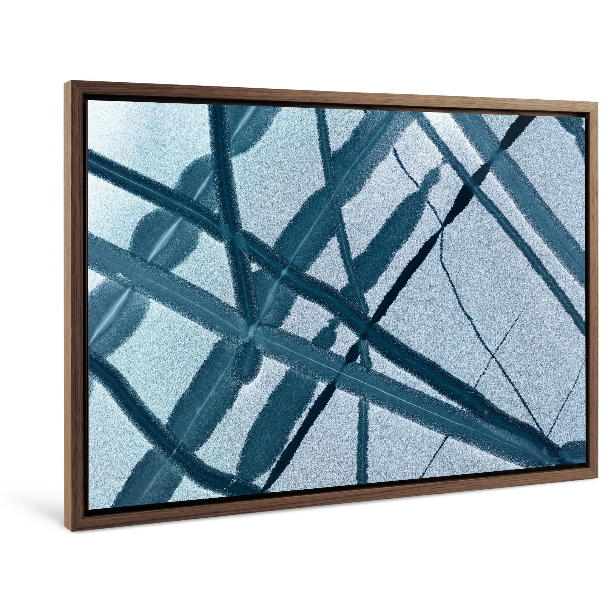 Framed photo print of abstract winter landscape with ice fractures and subtle textures