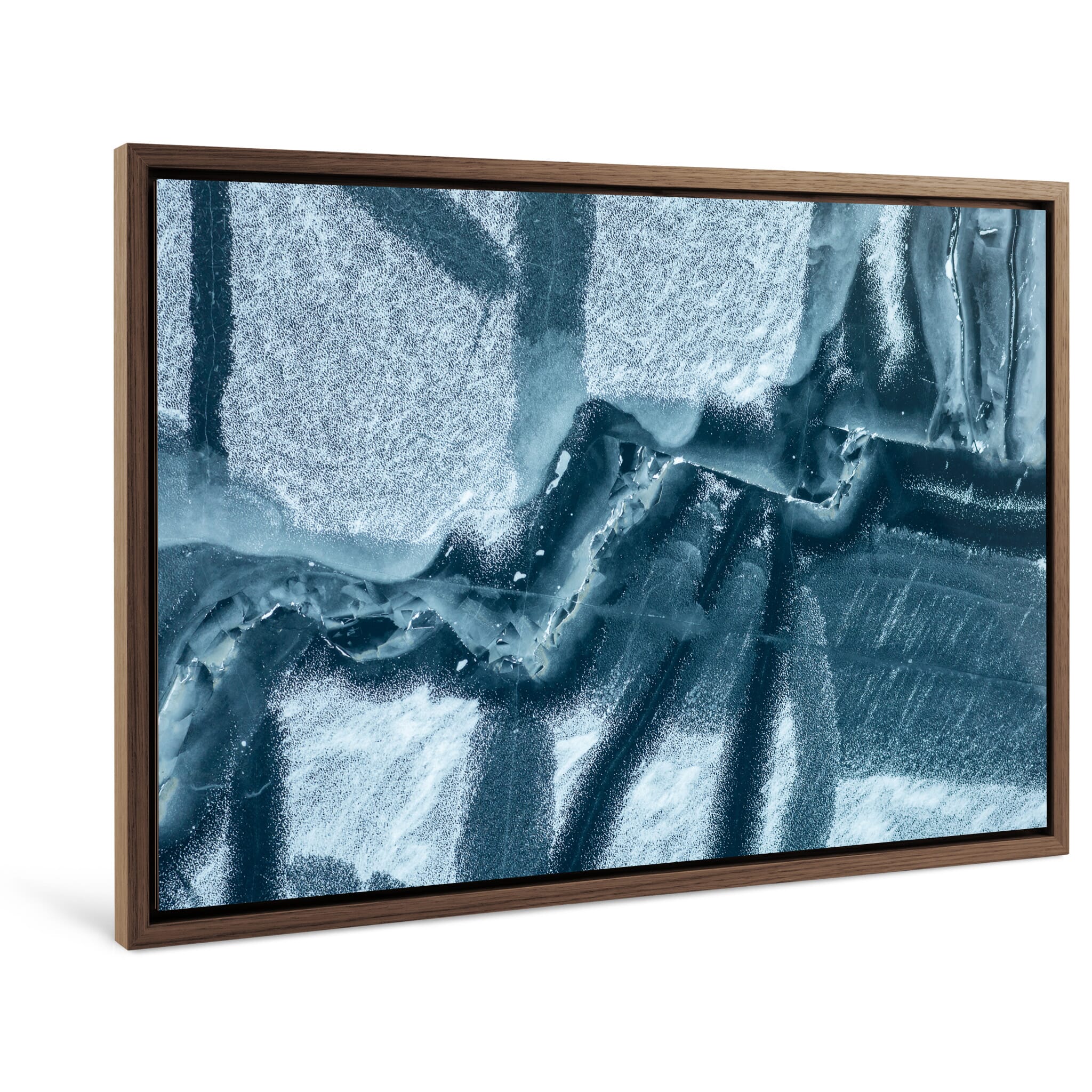 Framed photo print of frozen lake texture shaped by shifting temperatures and stress