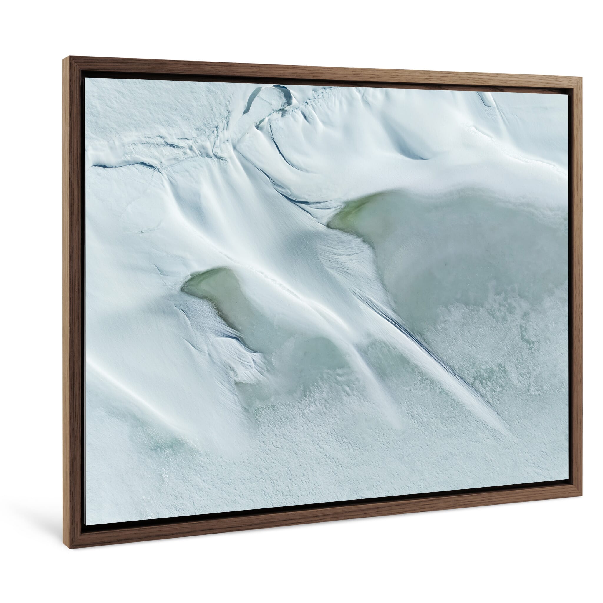 Framed photo print of aerial patterns shaped by wind and snowfall