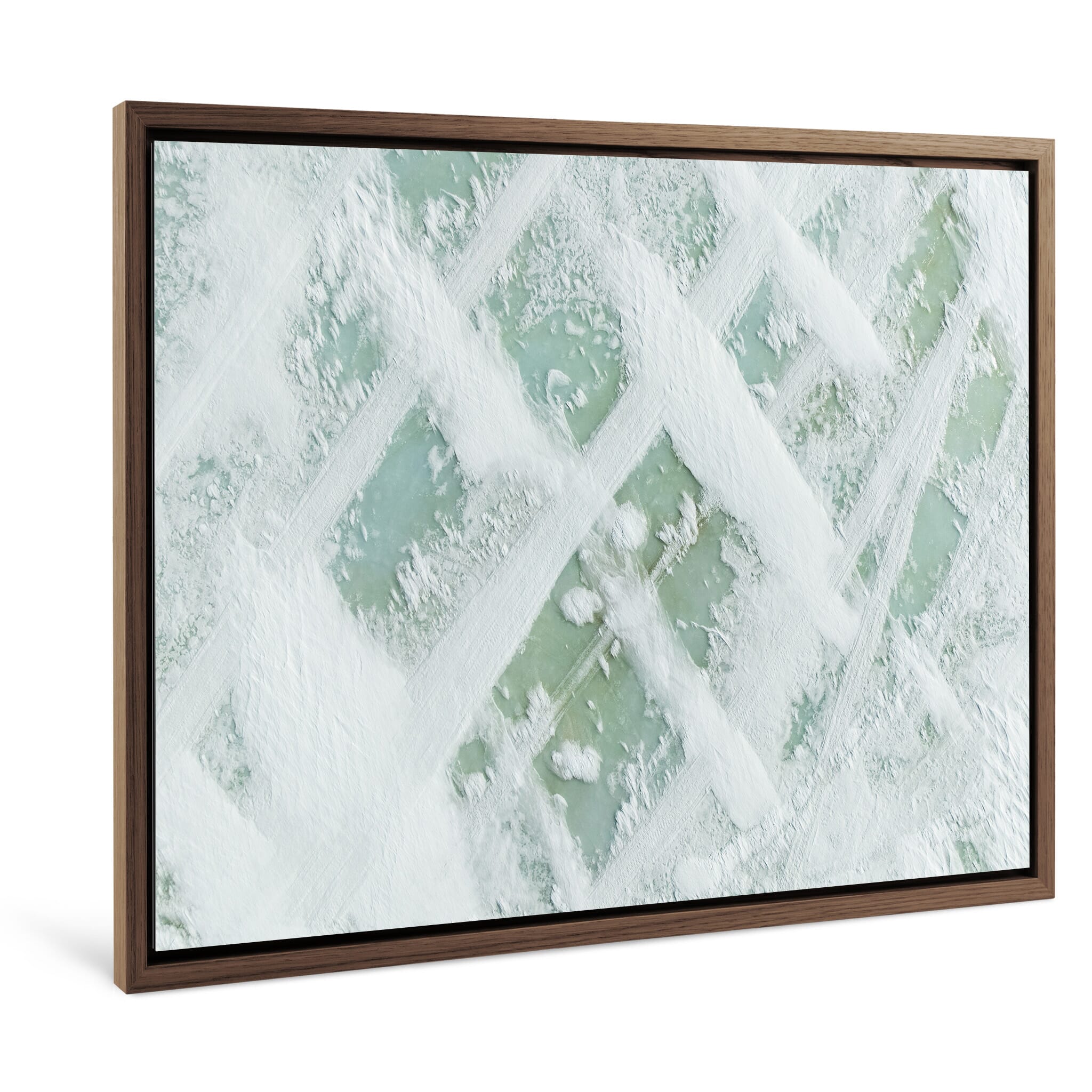 Framed photo print of abstract snow formations shaped by wind
