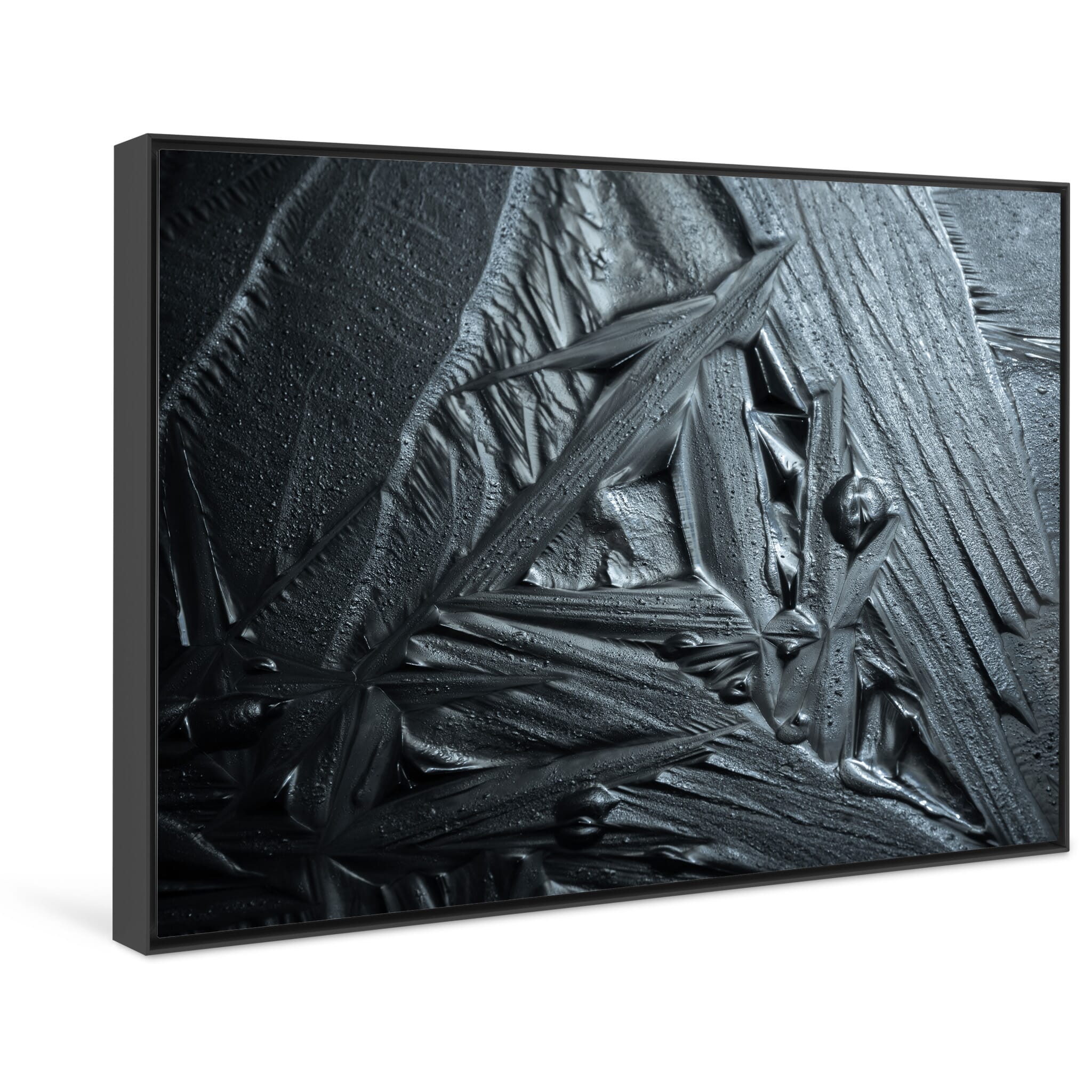 Framed photo print of symmetrical ice lines resembling iron, captured in Norwegian mountains