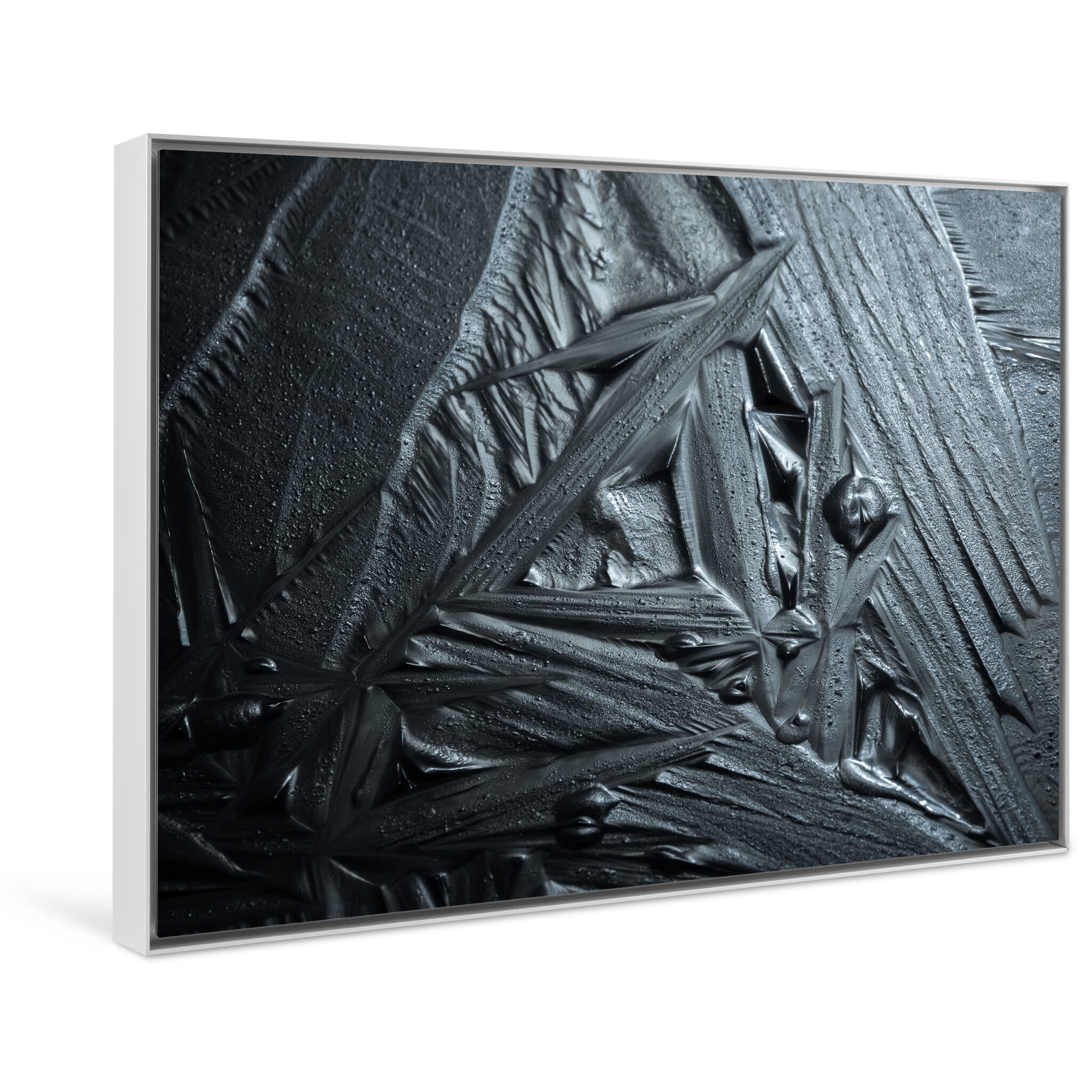 Framed photo print of icy, iron-like textures formed by natural water crystallization in Norway