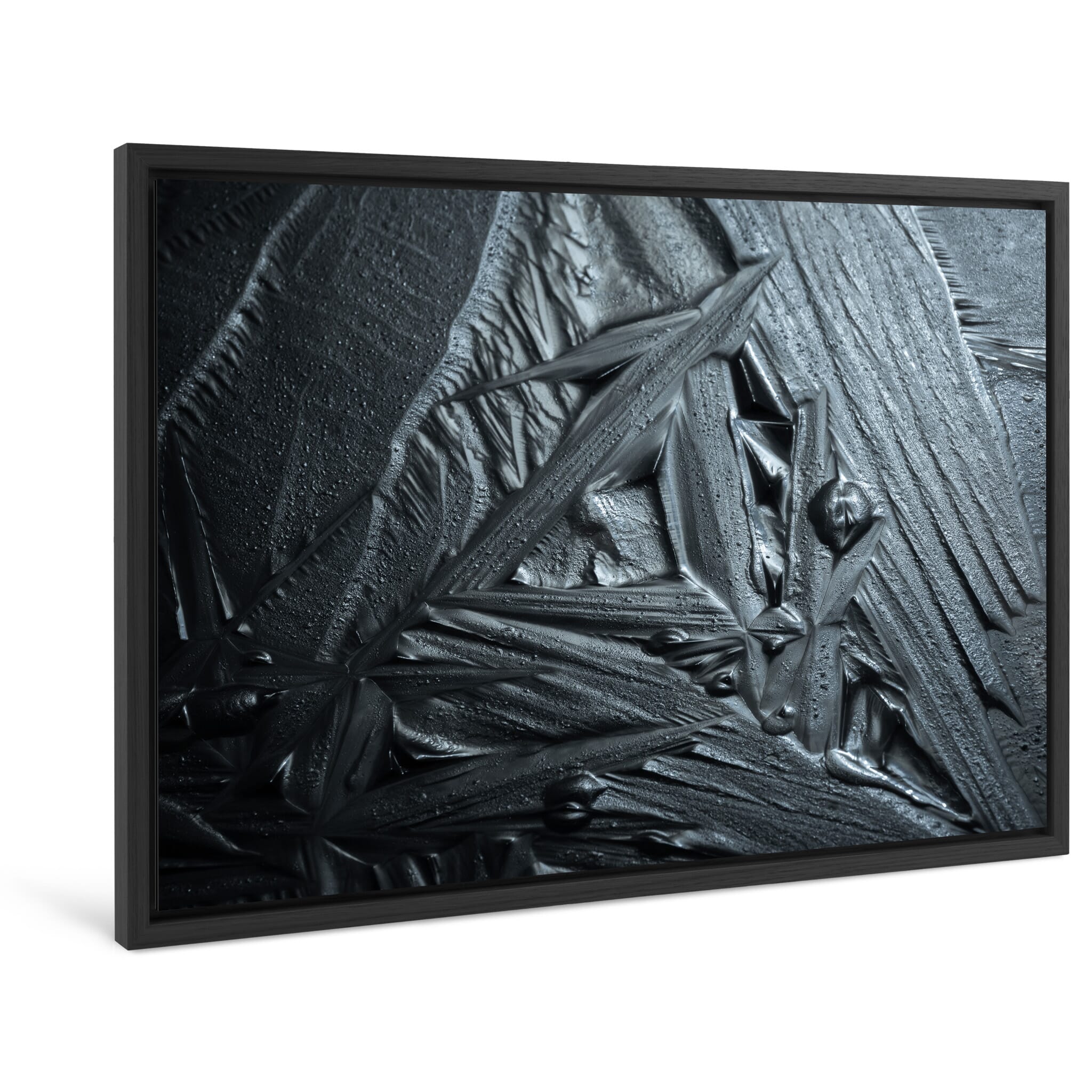 Framed photo print of frozen lake with straight, geometric ice lines in Norway