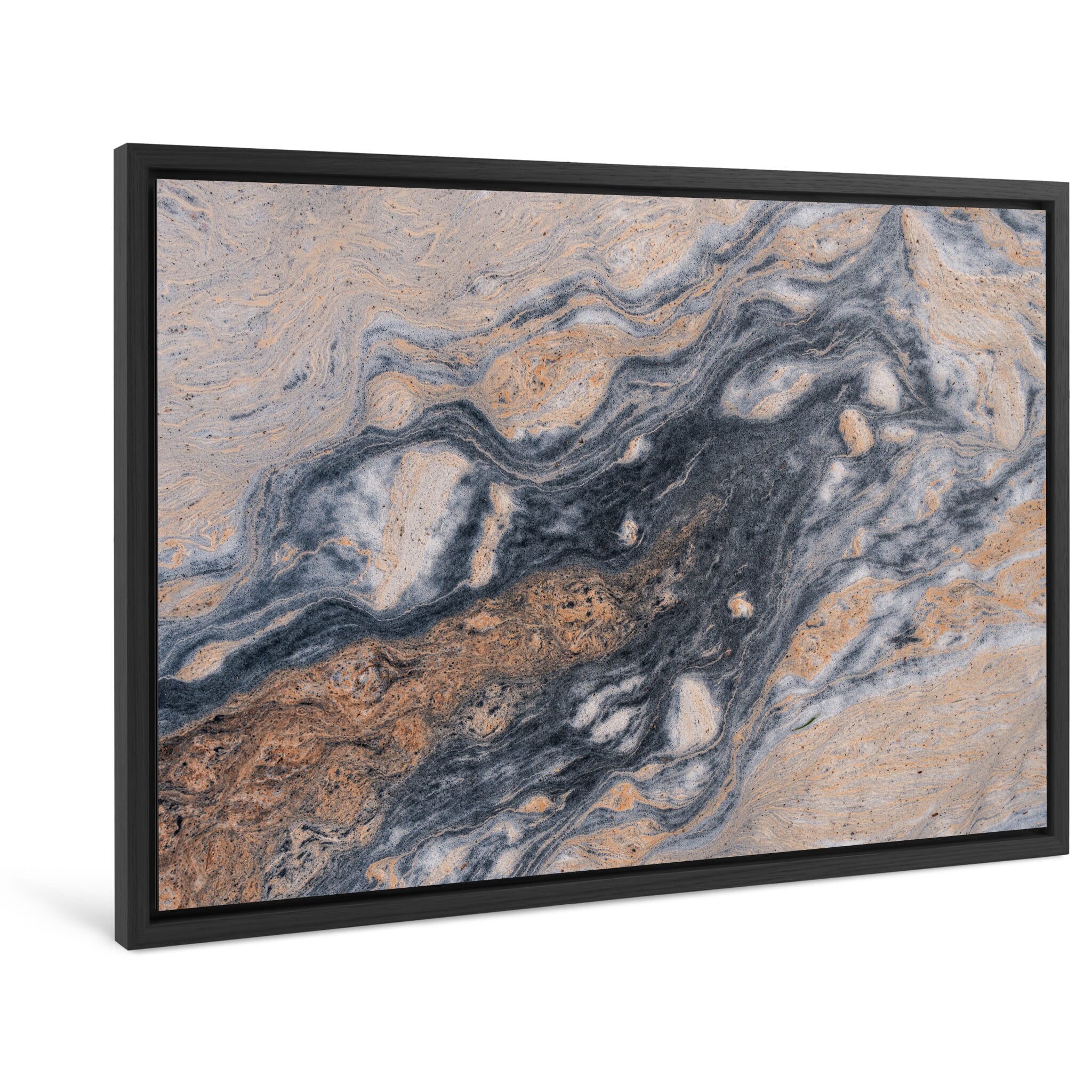 Framed photo print of abstract pollen swirls on water in Norway with planetary appearance