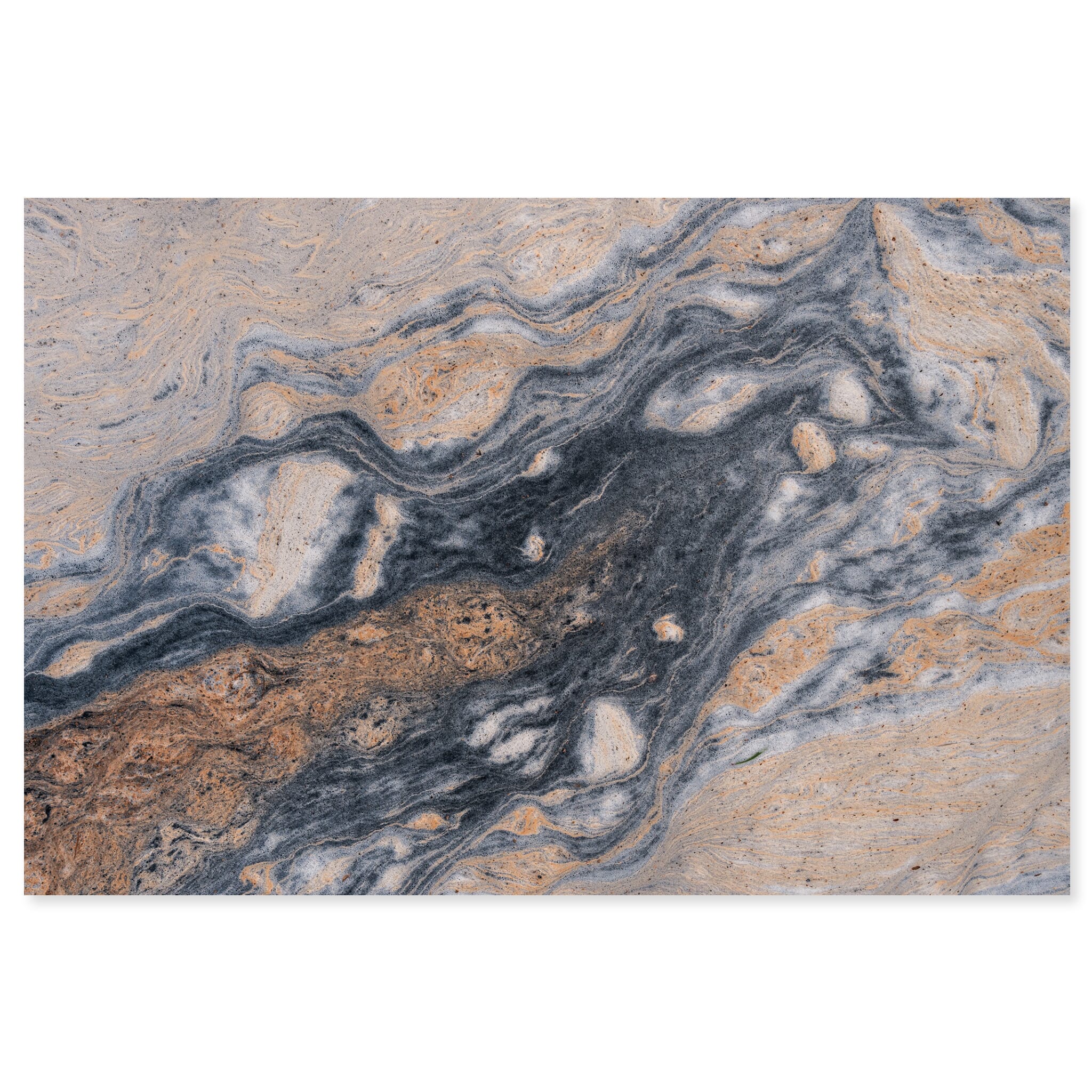 Fine art print of drifting pollen patterns in a Norwegian creek resembling Jupiter’s surface