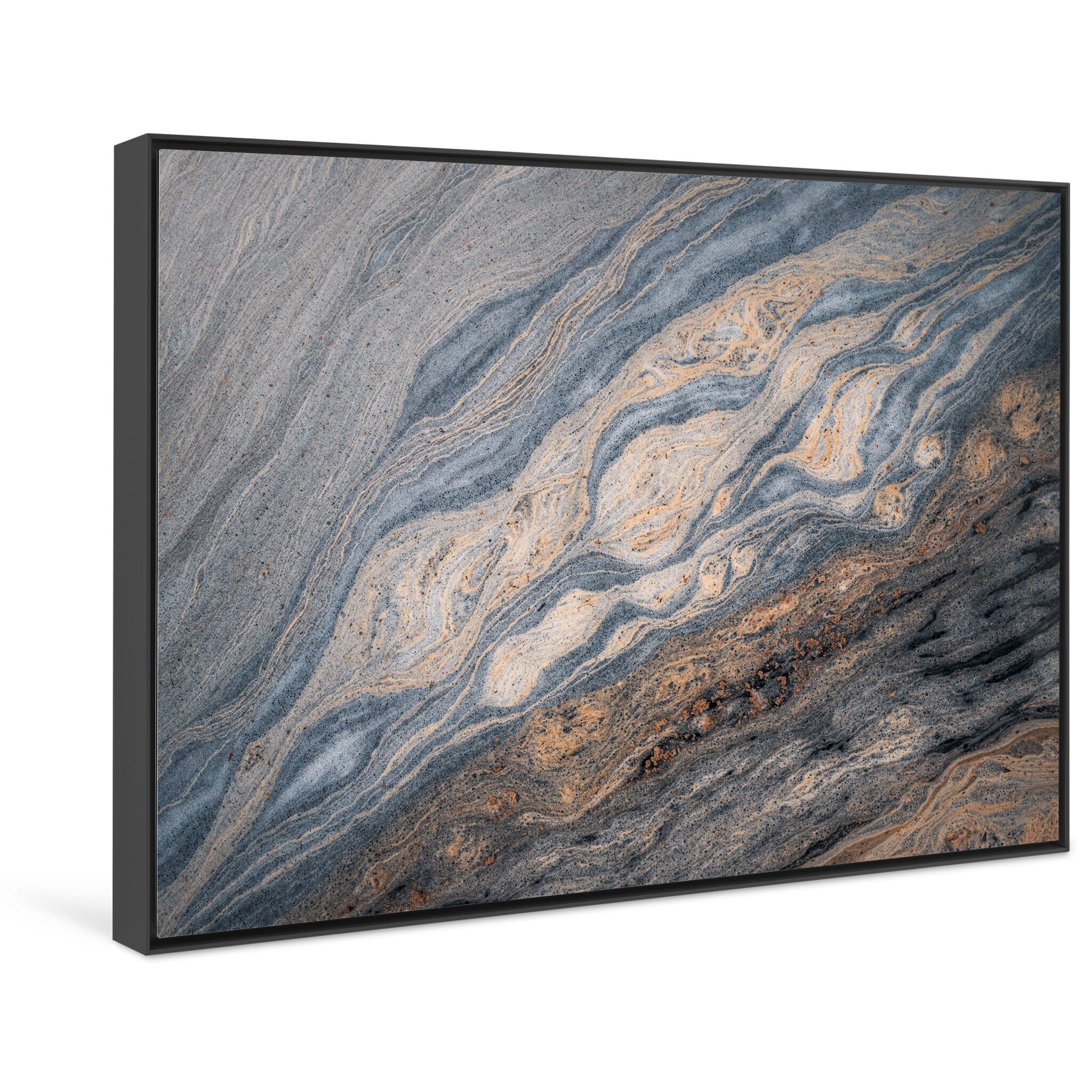 Framed photo print of close-up view of pollen layers in water resembling gas giant patterns