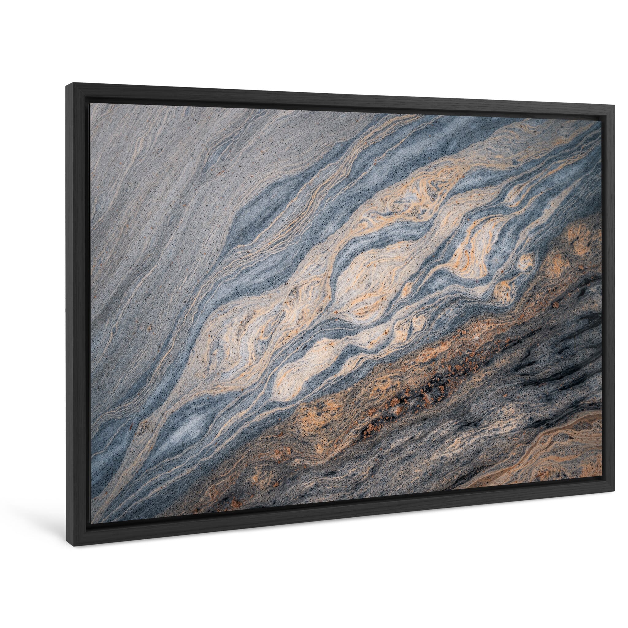 Framed photo print of abstract pollen swirls on water in Norway with planetary appearance