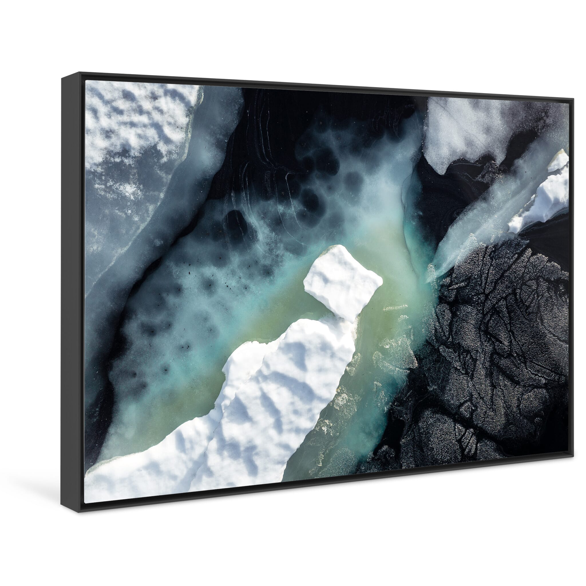 Framed photo print of early summer contrasts with snow ice and drifting pollen