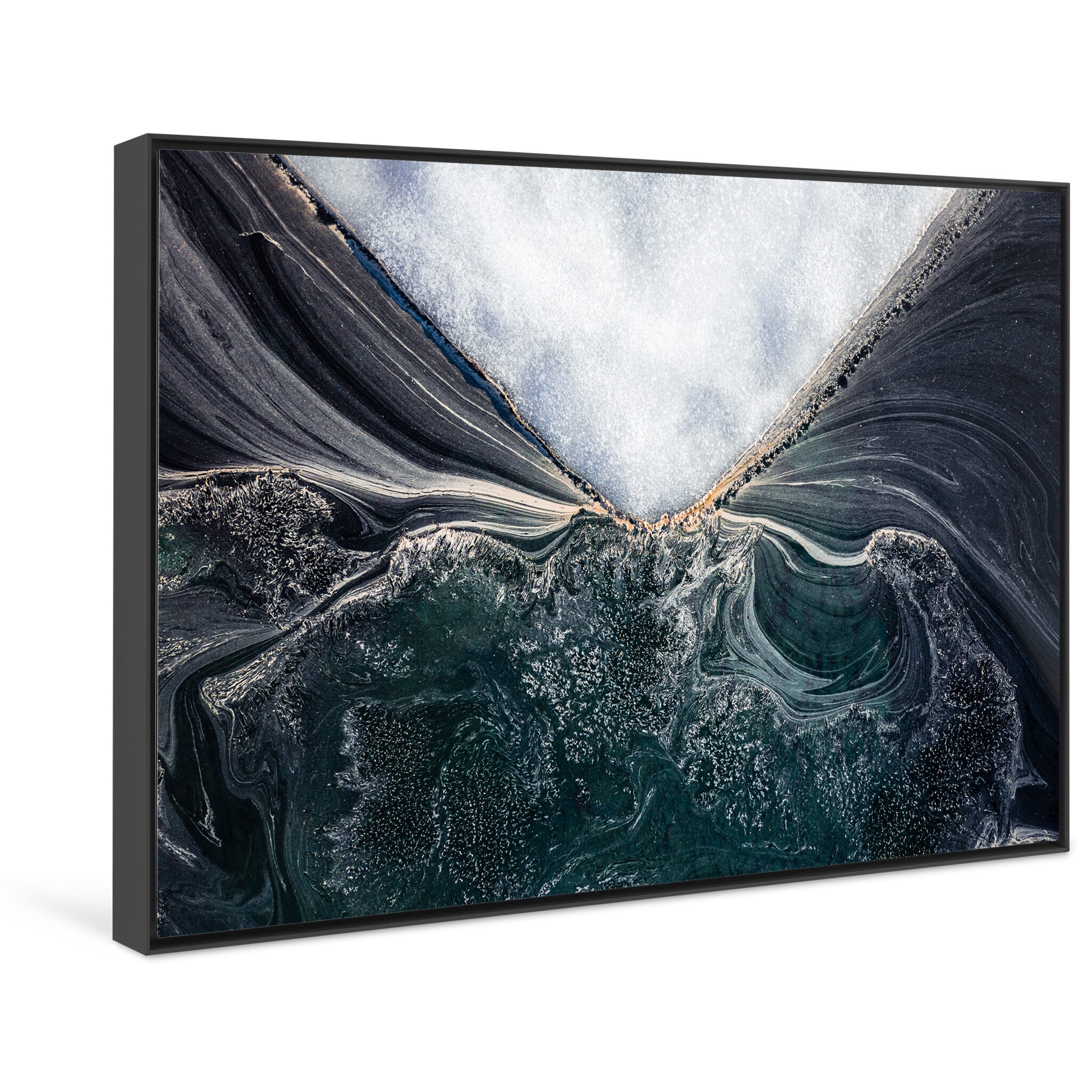 Framed photo print of subtle seasonal change from frozen patches to open lake