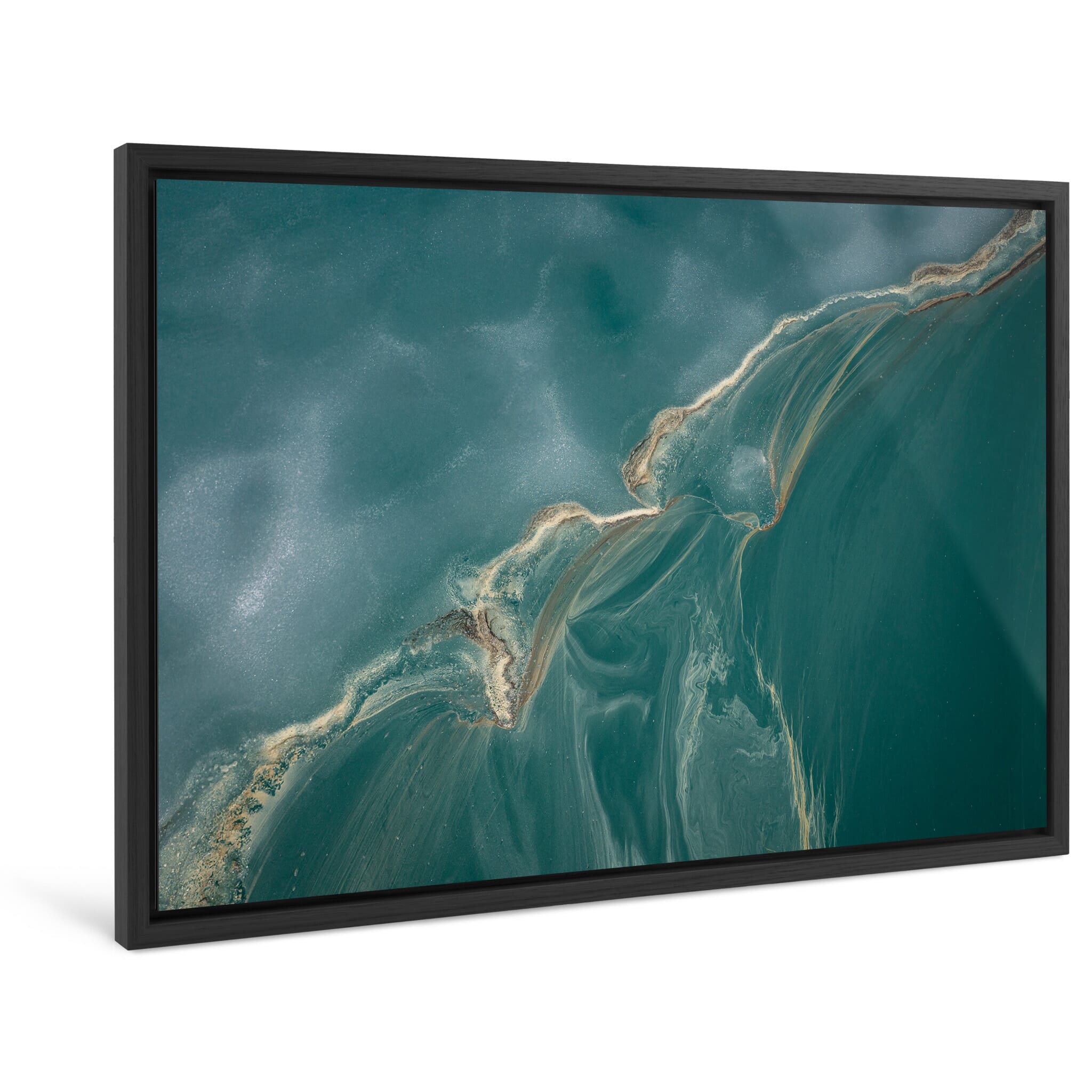 Framed photo print of seasonal contrasts on a Norwegian lake captured from above