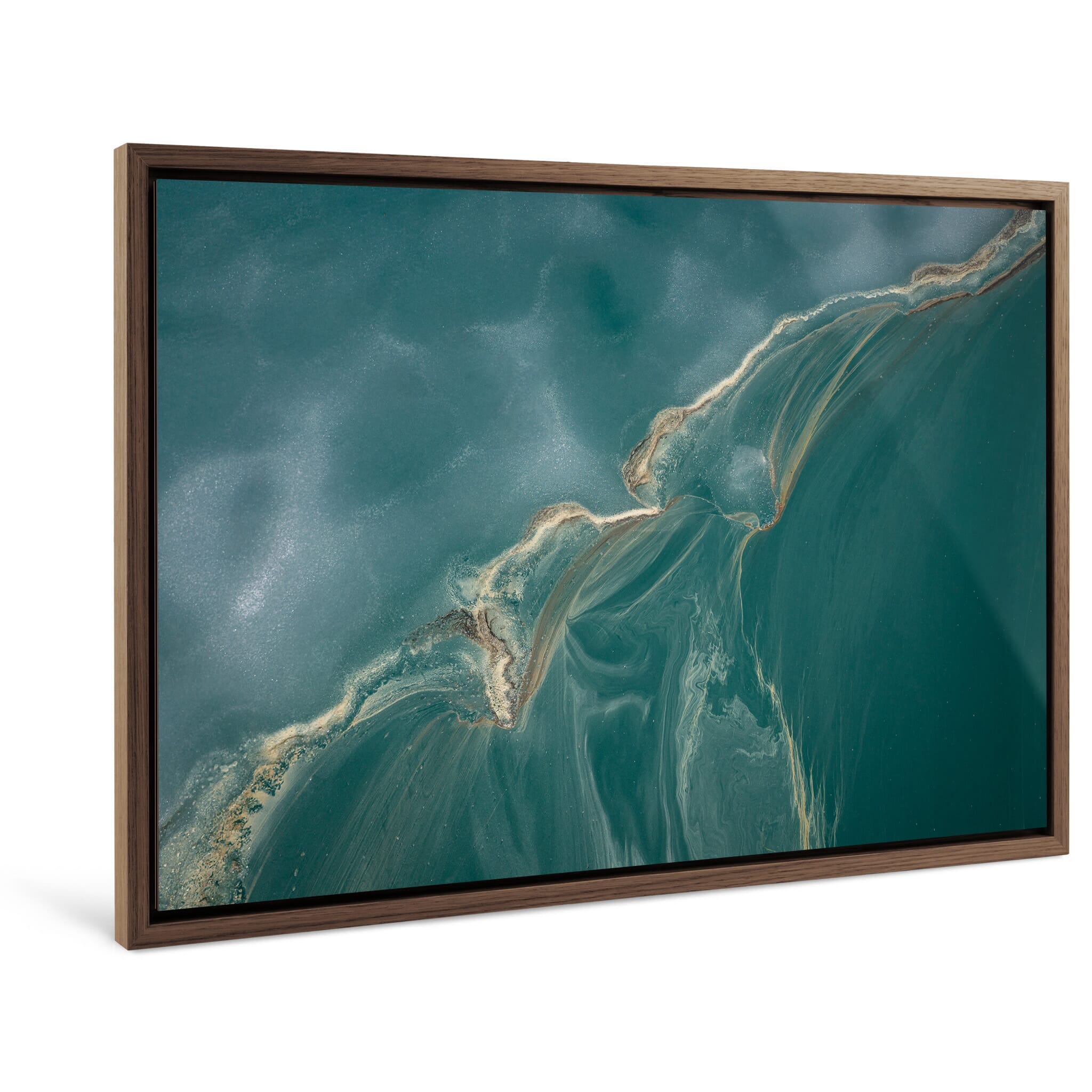 Framed photo print of early summer lake scene blending winter and spring elements