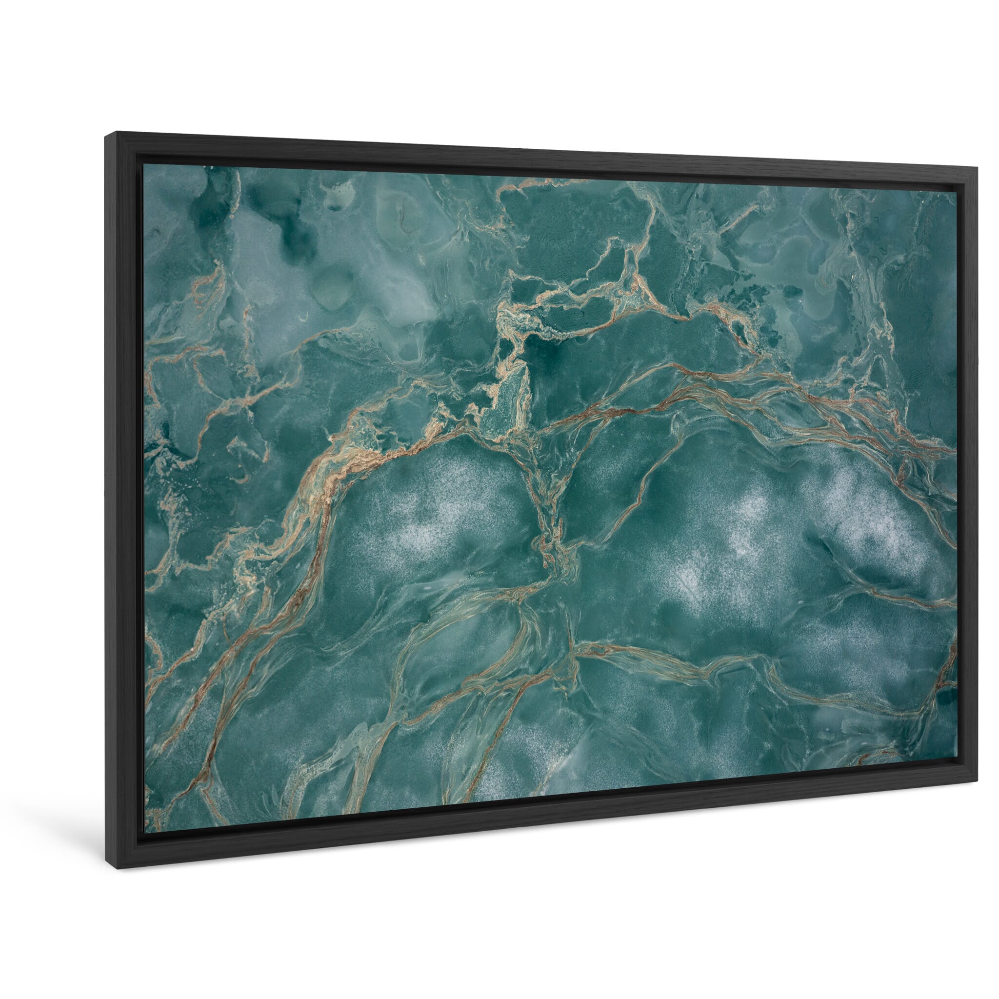 Framed photo print of abstract lake surface with drifting ice and golden pollen patterns