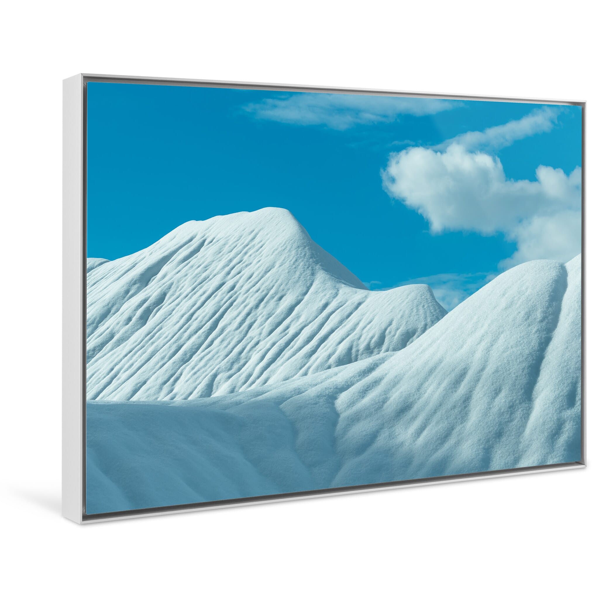 Framed photo print of simplified landscape forms shaped by light, shadow, and snow