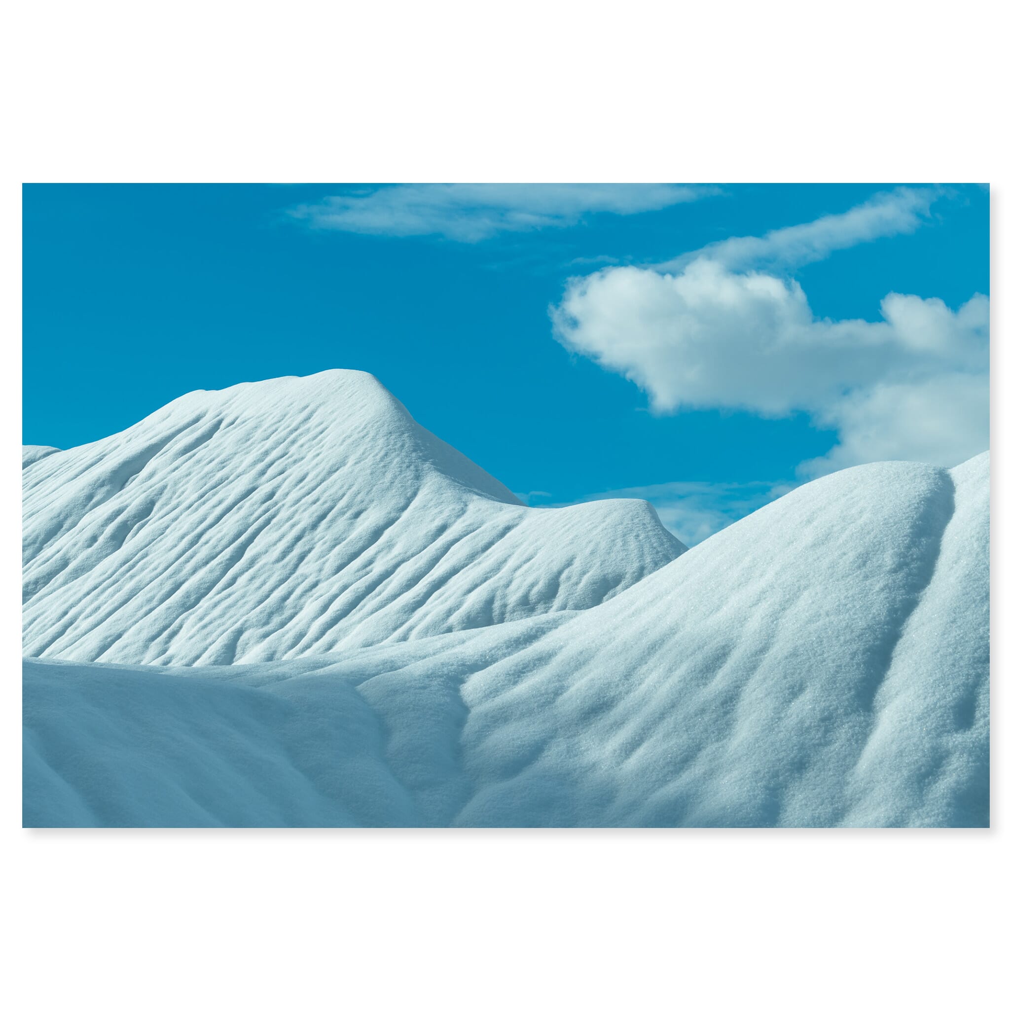 Fine art print of abstract snow-covered hills in Norway with blue and white contrasts