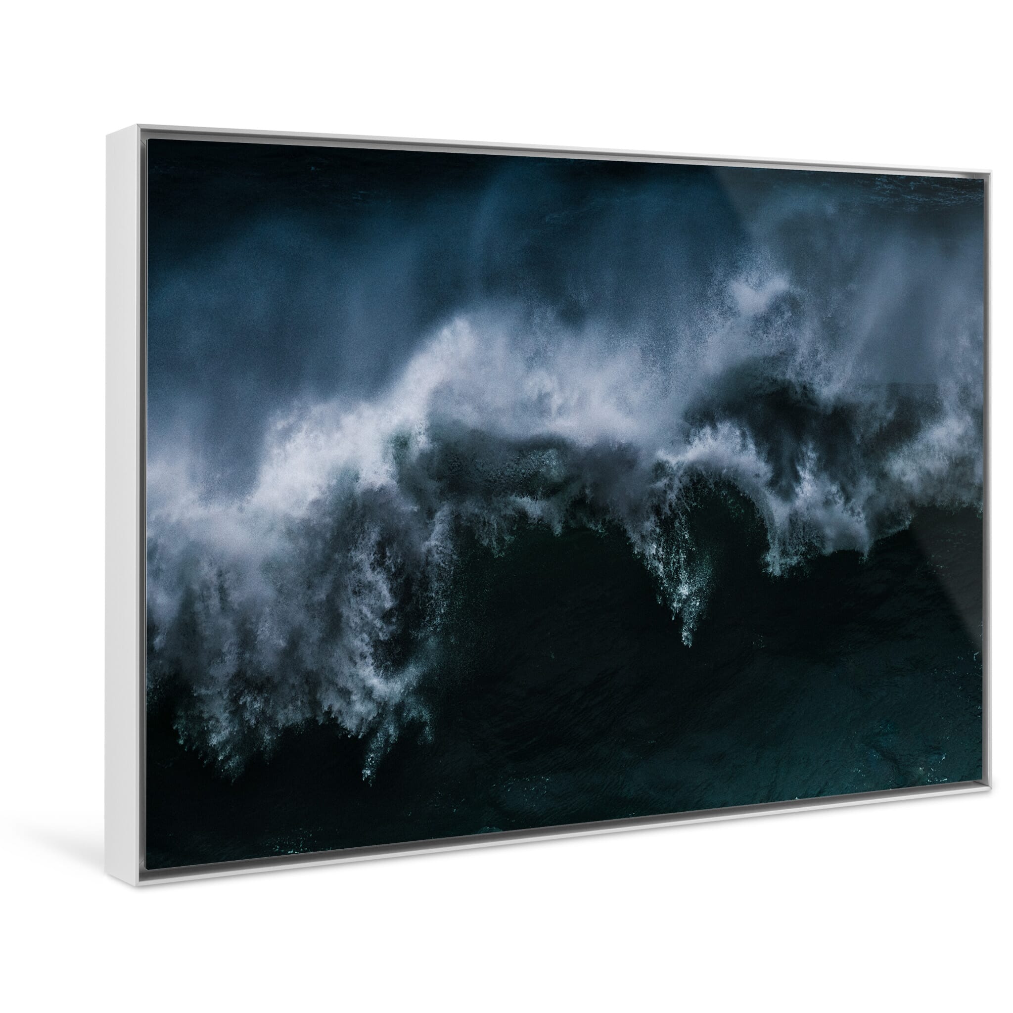 Framed photo print of waves captured in motion with fine water mist