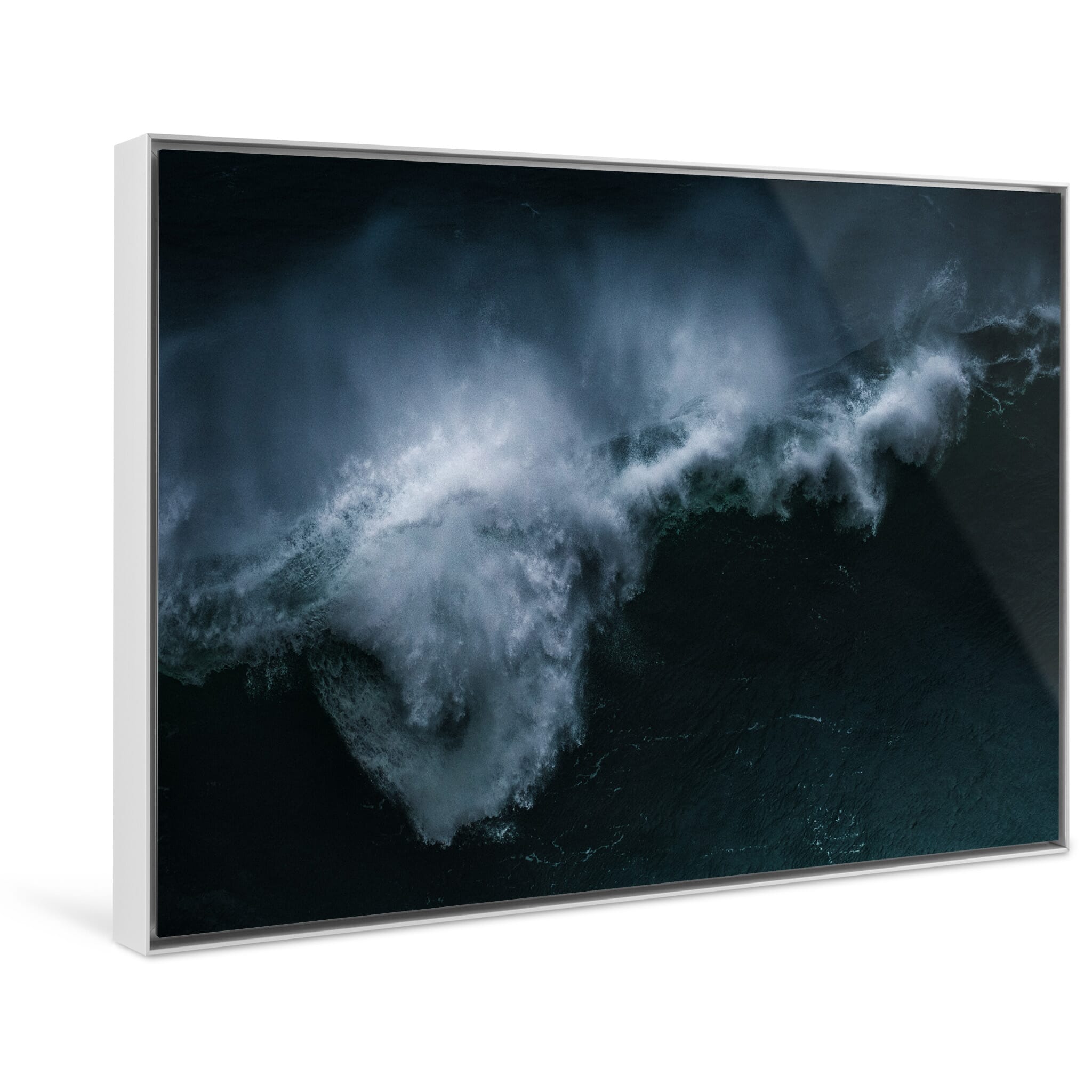 Framed photo print of powerful Atlantic wave in mid-break under stormy sky