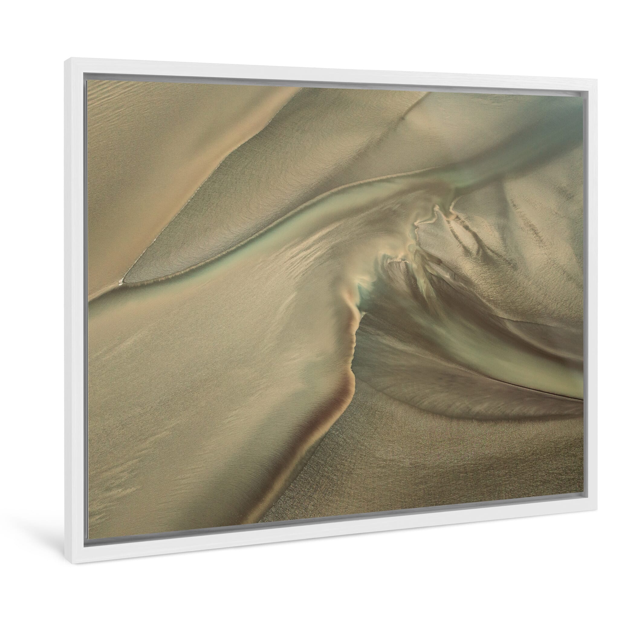 Framed photo print of abstract patterns formed by receding and incoming tides