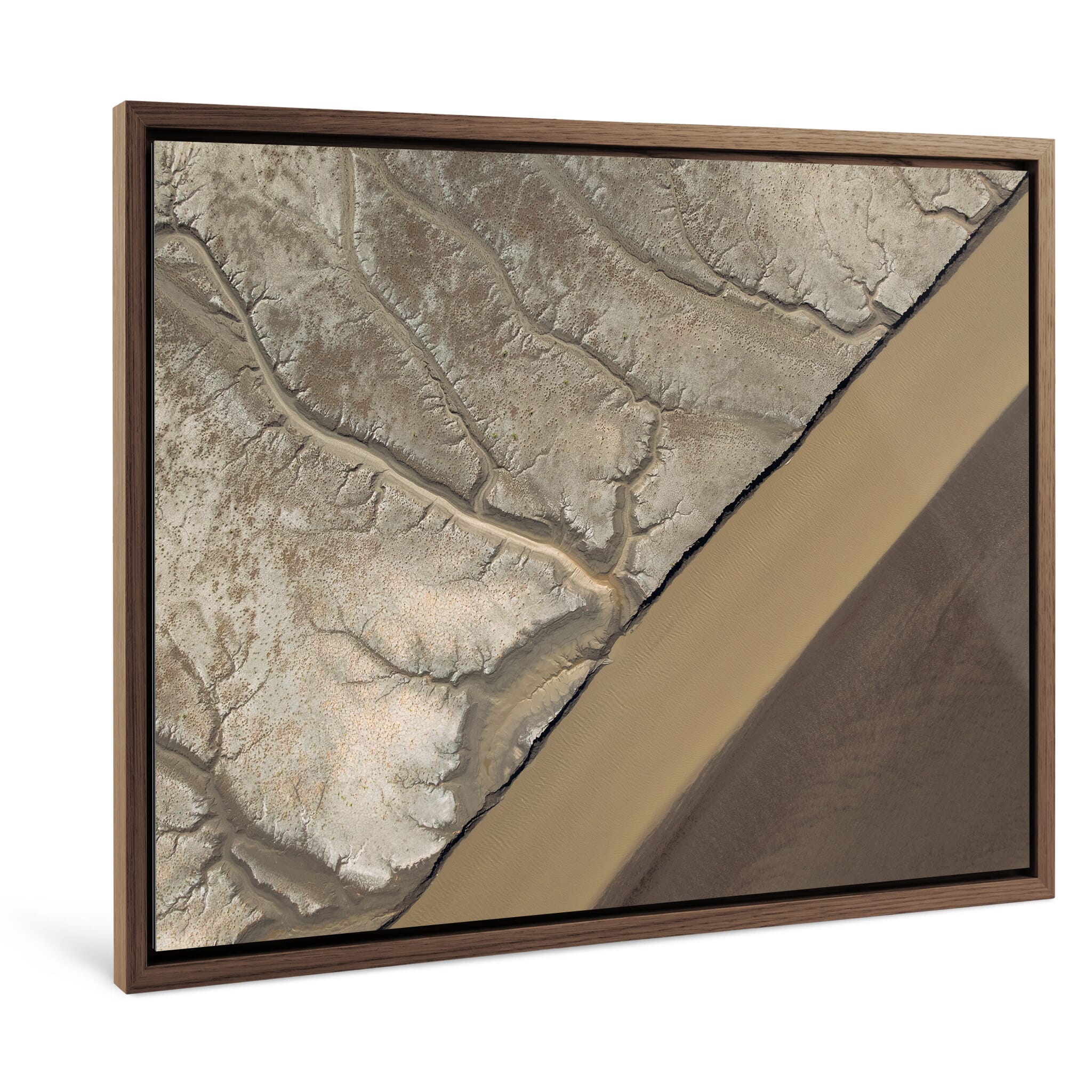 Framed photo print of layered coastal textures in muted tones