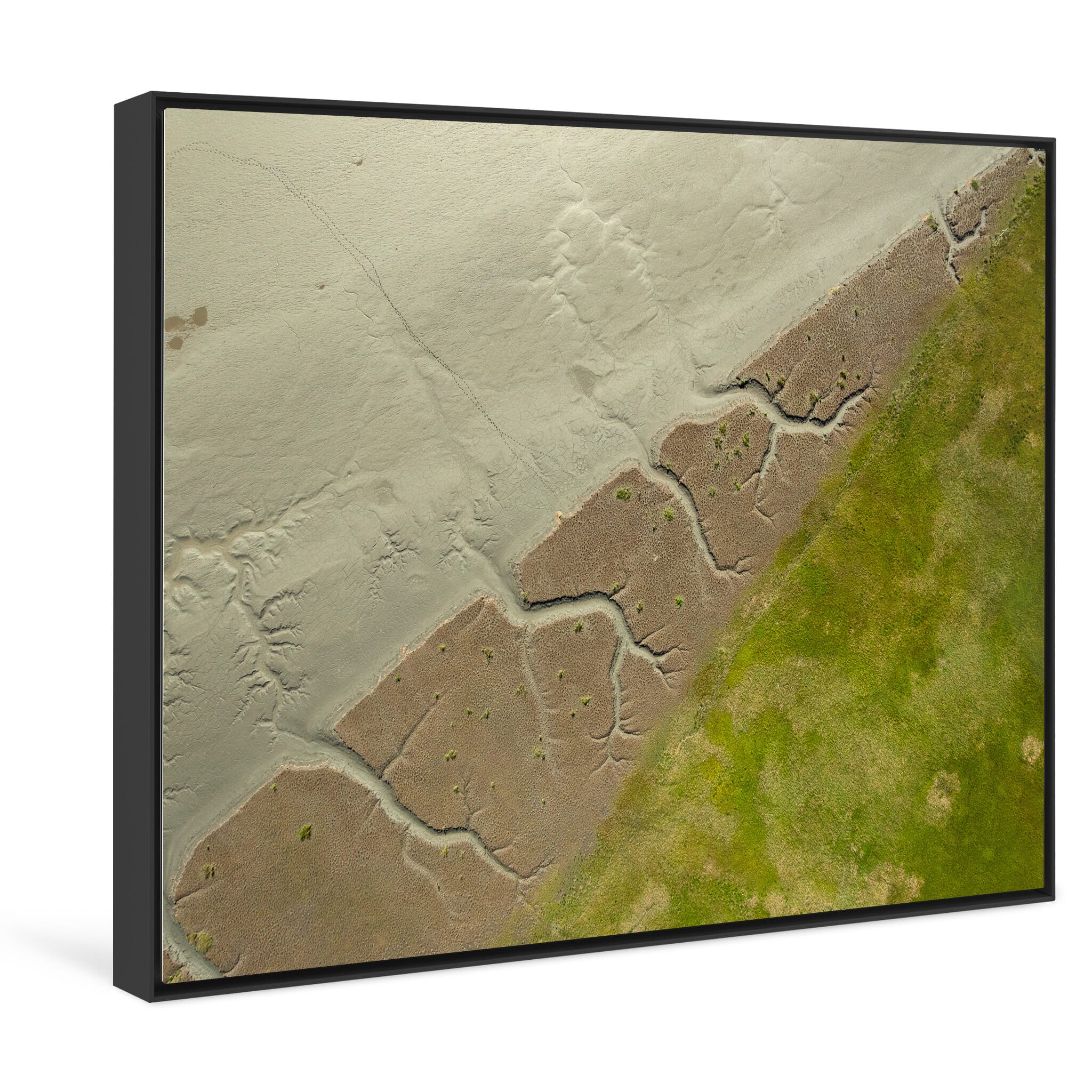 Framed photo print of rhythmic land formations along the shoreline