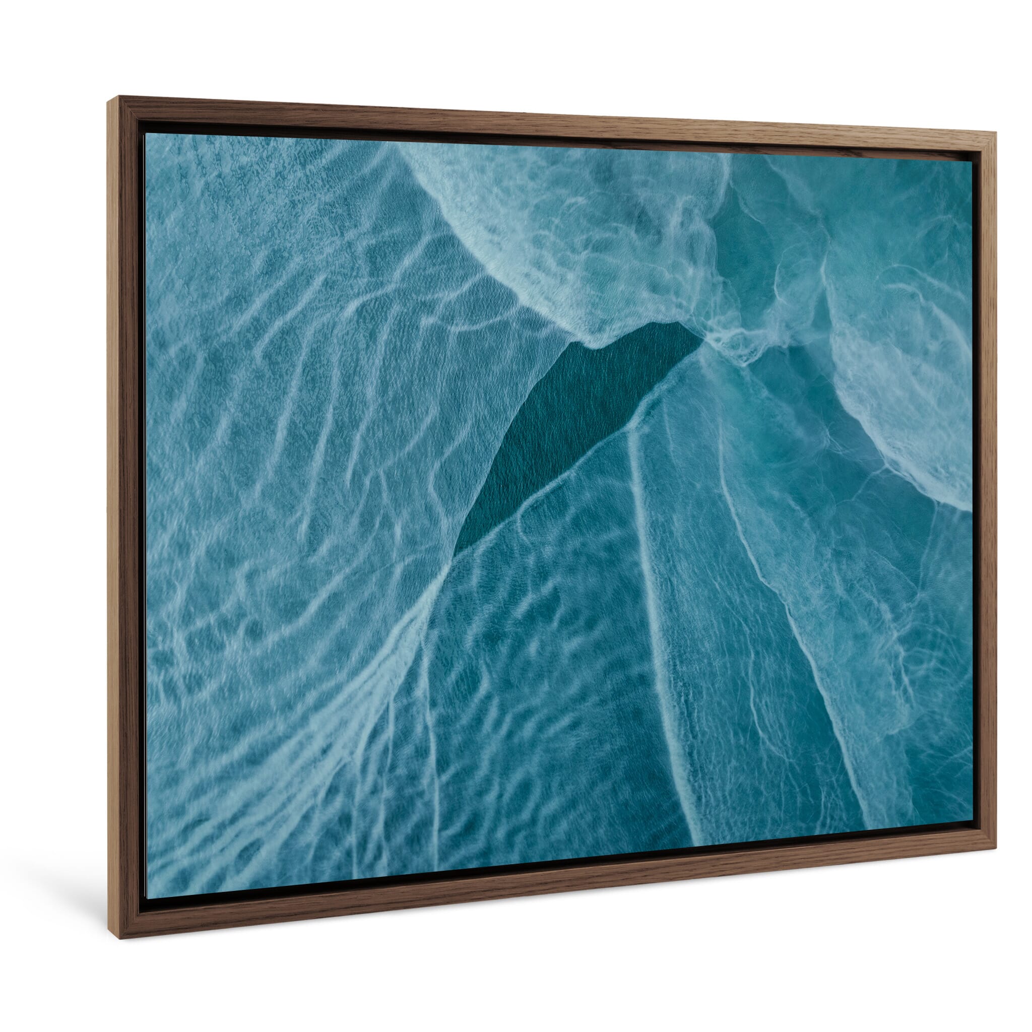 Framed photo print of abstract wave patterns shaped by glacial outflow