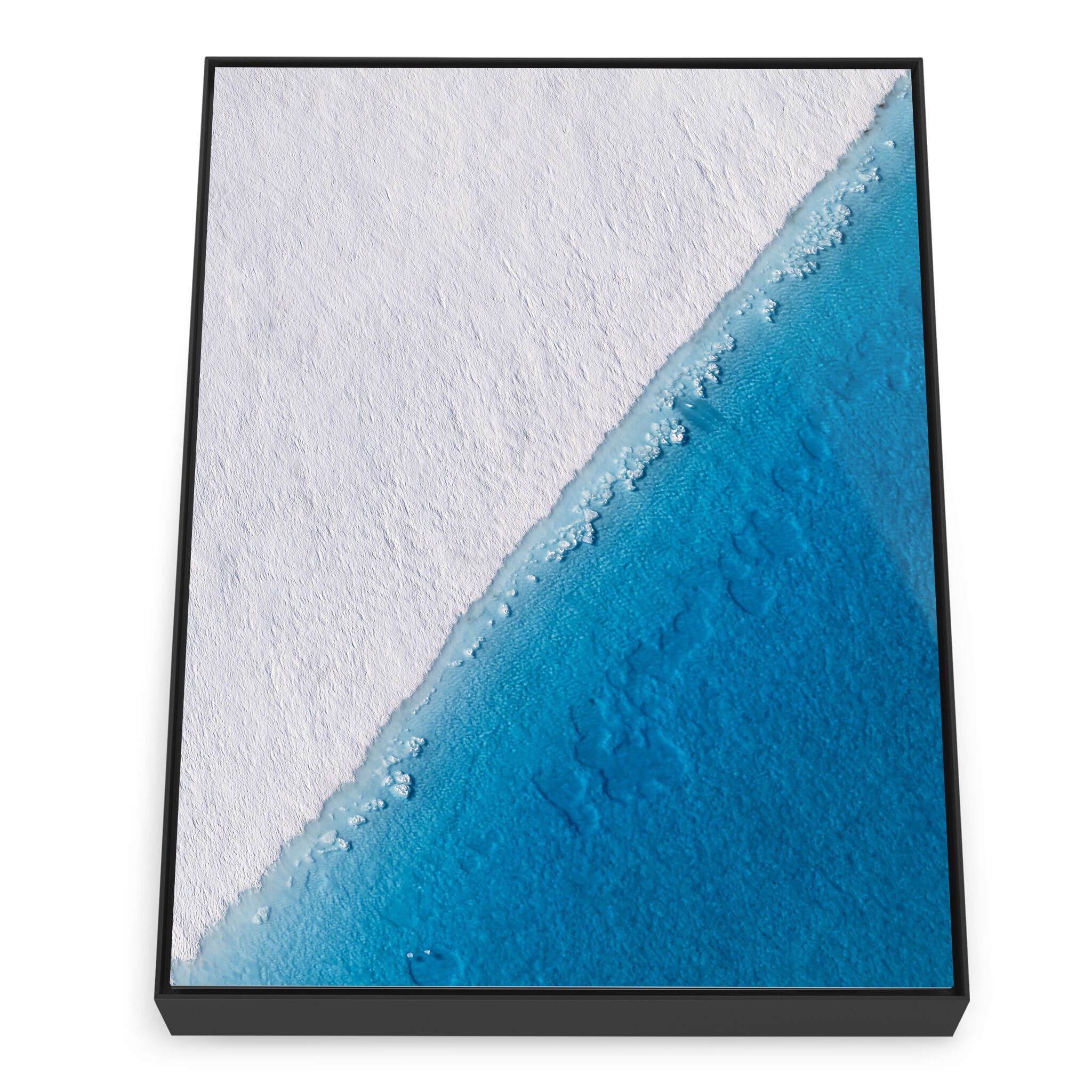 Framed photo print of vibrant glacial pools with floating ice in Alaska
