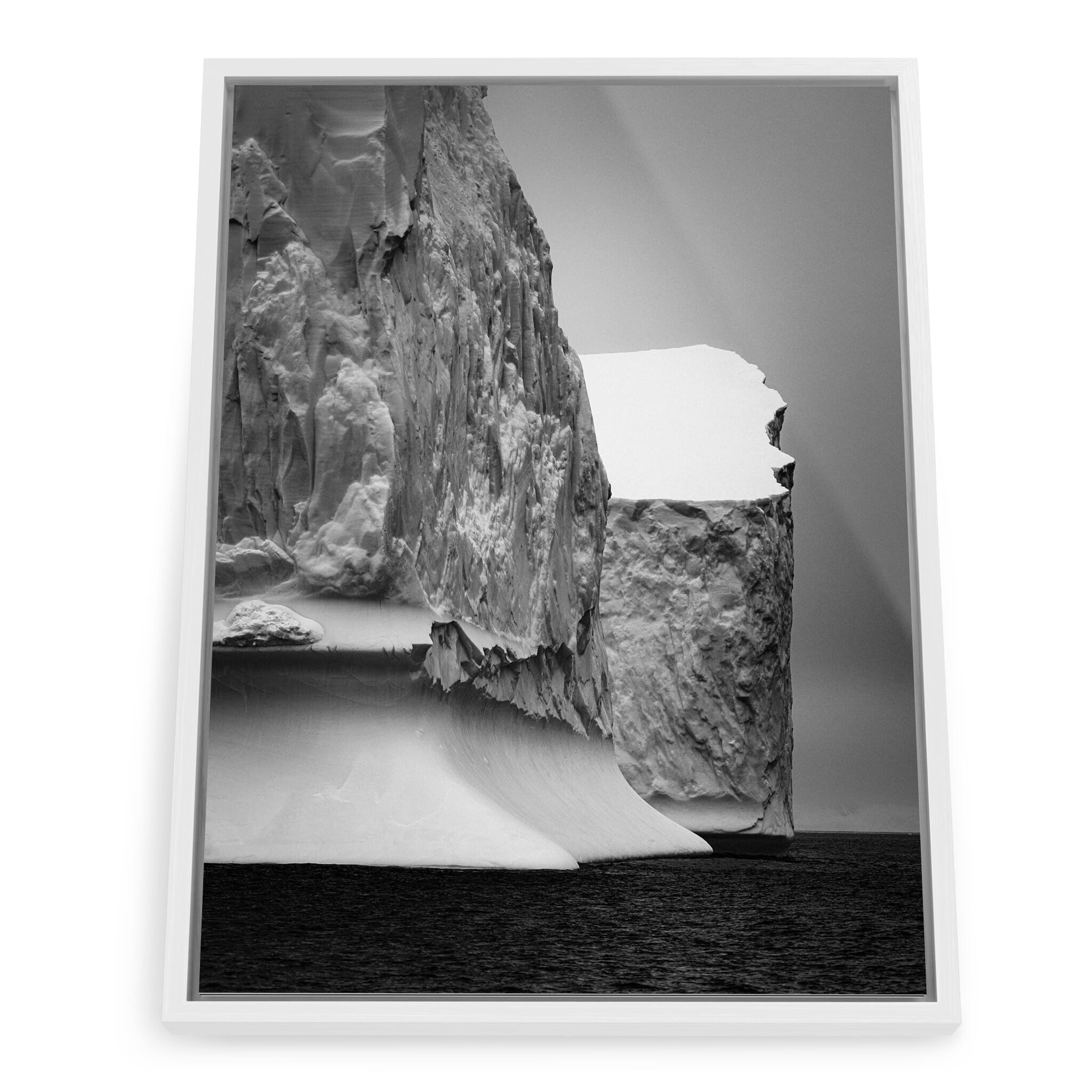 Framed photo print of Antarctic icebergs in monochrome light