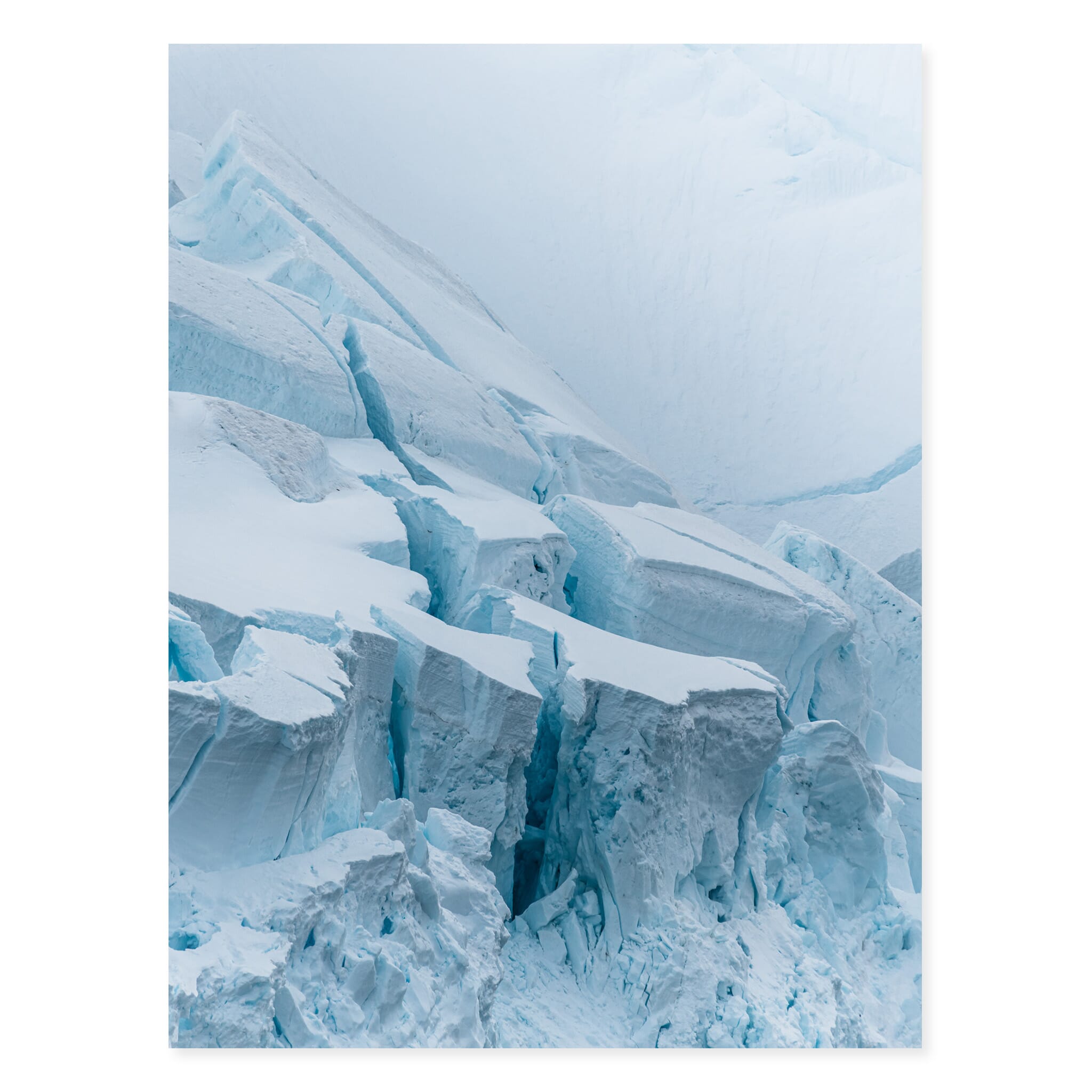 Fine art print of surreal blue ice tones and intricate glacial patterns in Antarctica