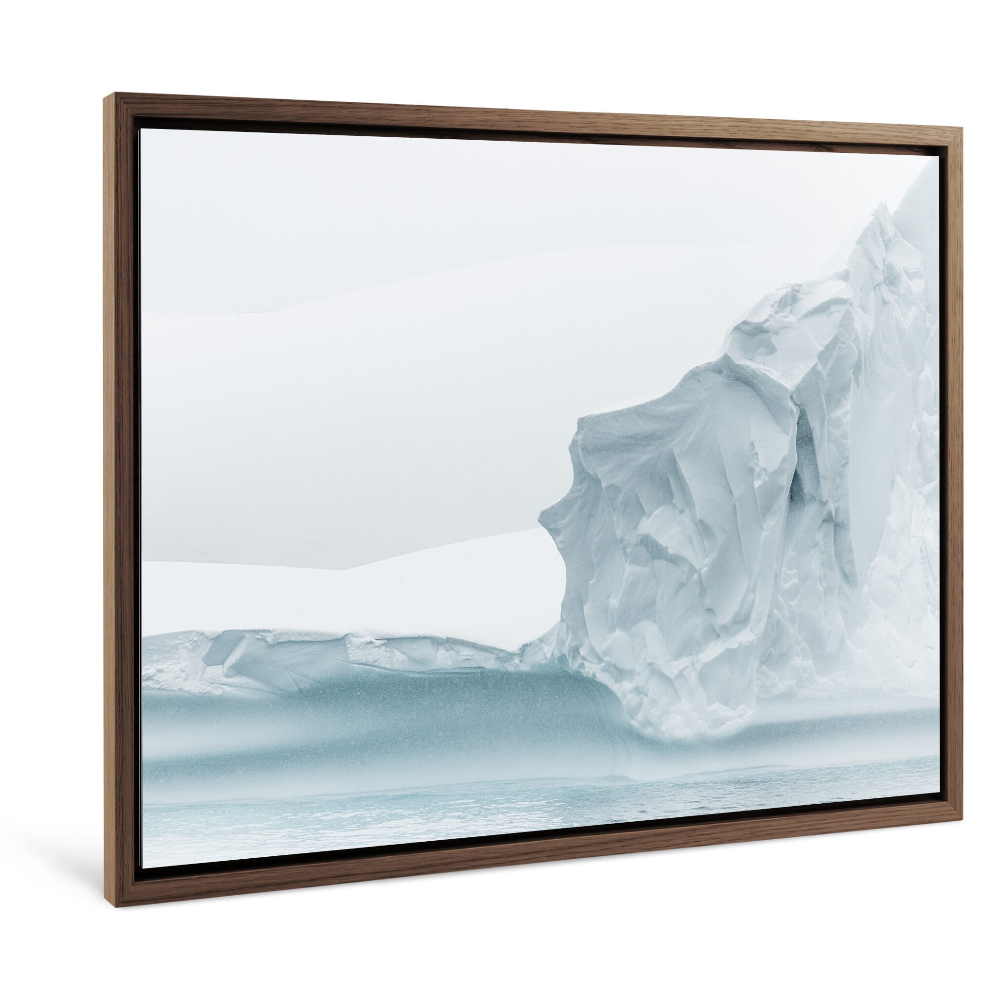 Framed photo print of minimal Antarctic scenery with layered ice textures