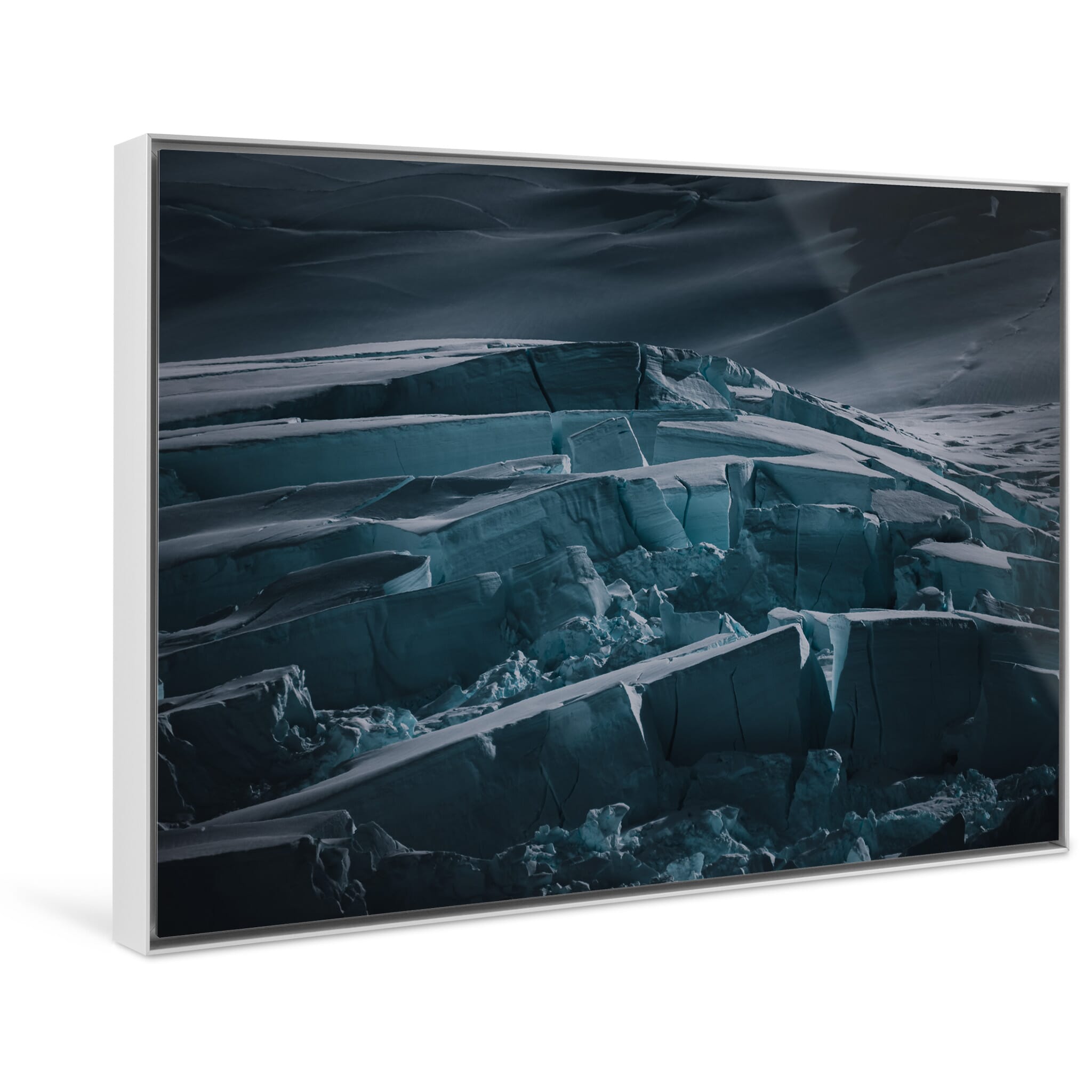 Framed photo print of ominous Antarctic scenery highlighting dark icy details