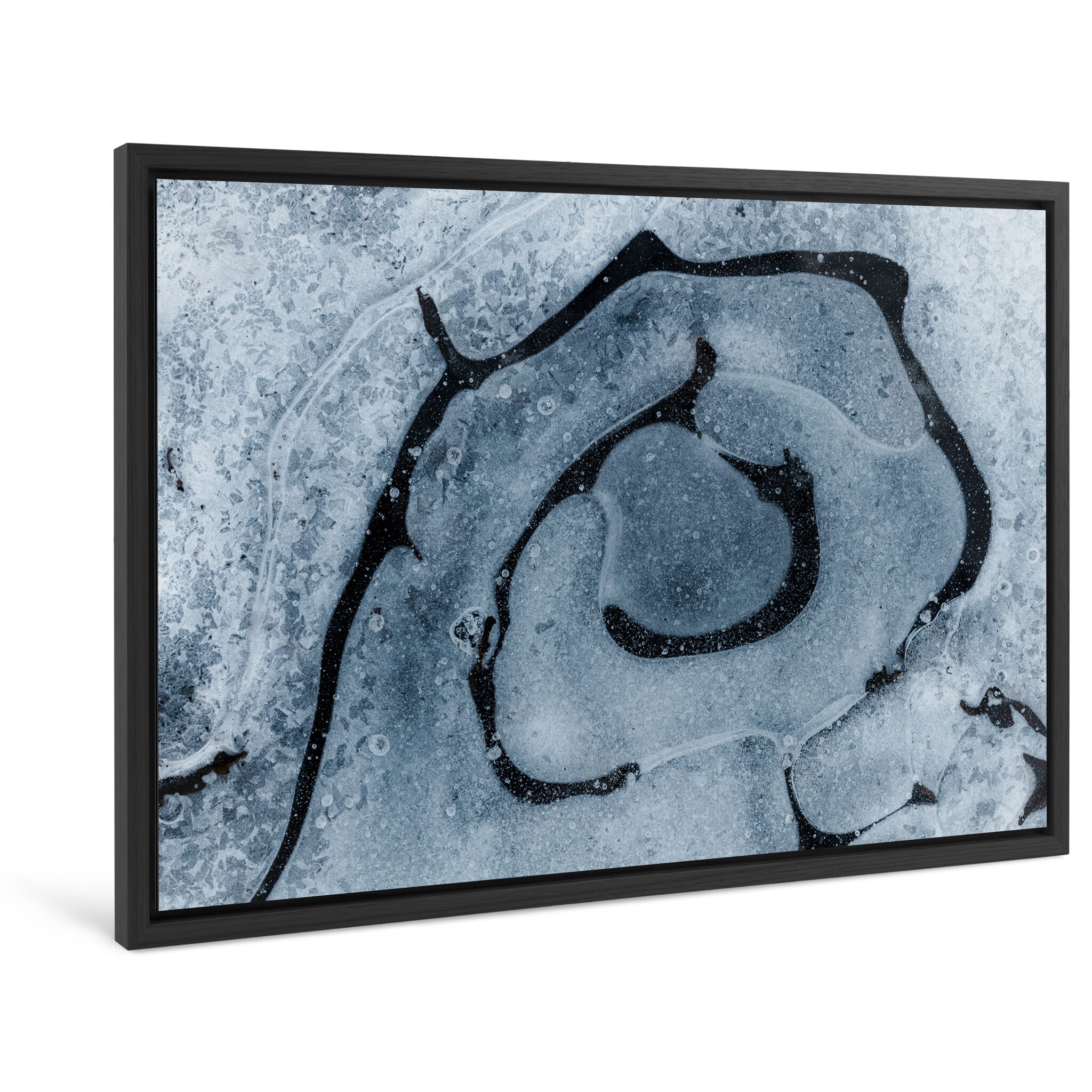 Framed photo print of abstract winter surfaces revealing subtle textures