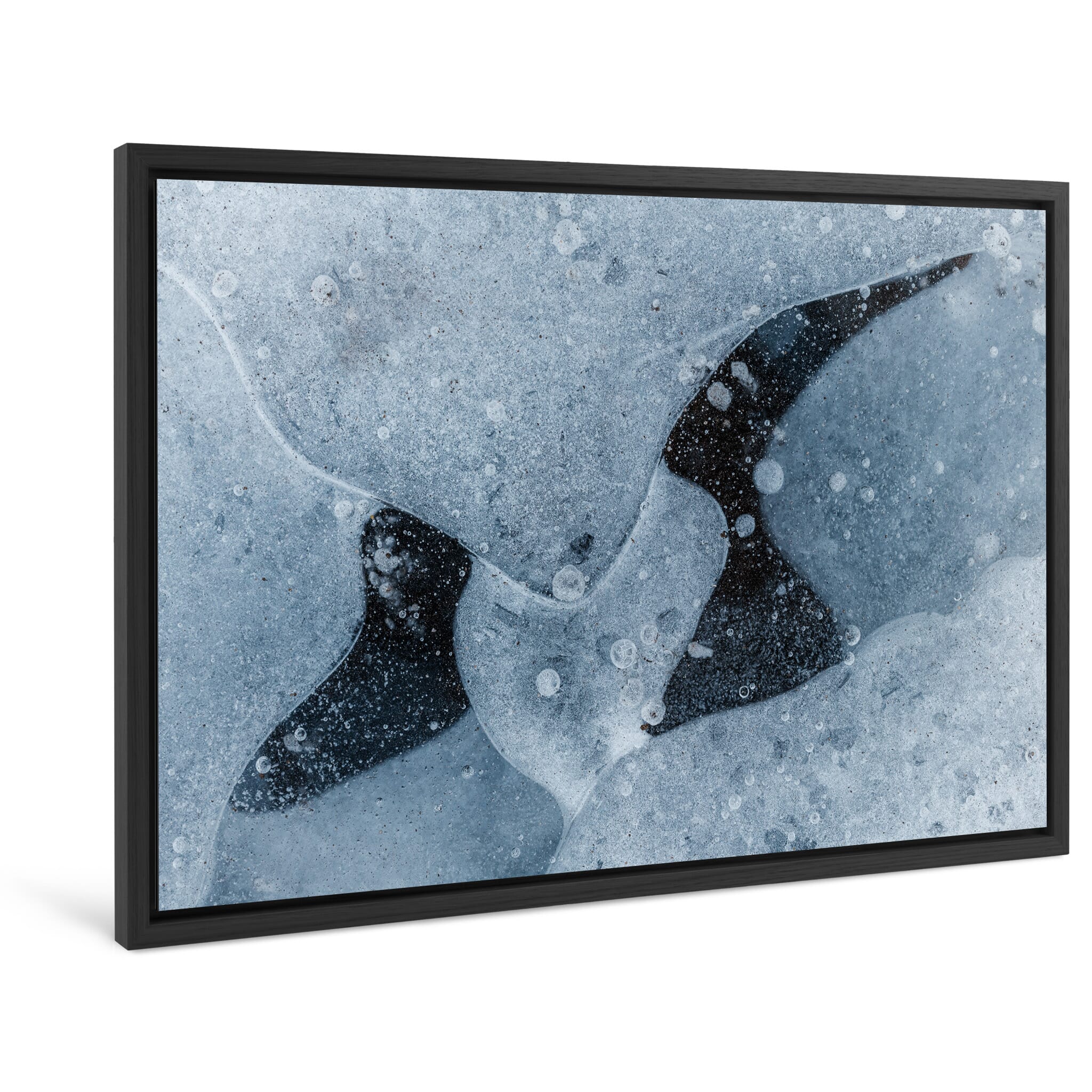 Framed photo print of abstract winter surfaces capturing bright and dark contrasts