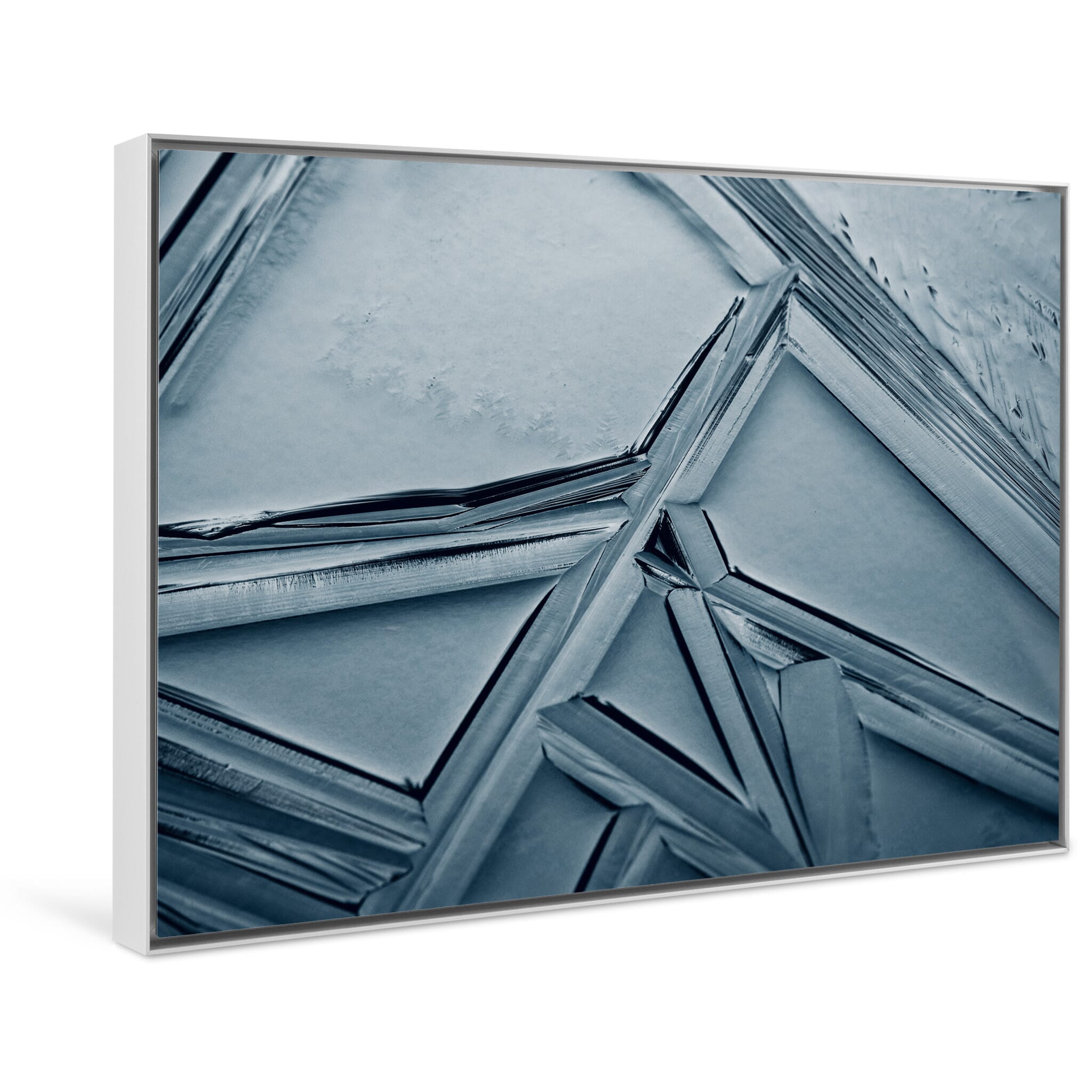 Framed photo print of close-up ice textures shaped by molecular symmetry