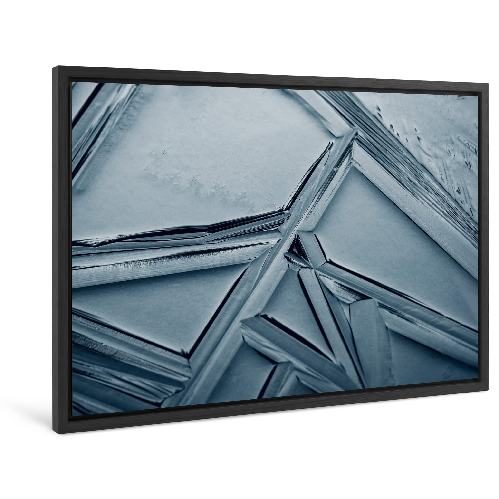 Framed photo print of detailed ice surface with sharp linear formations