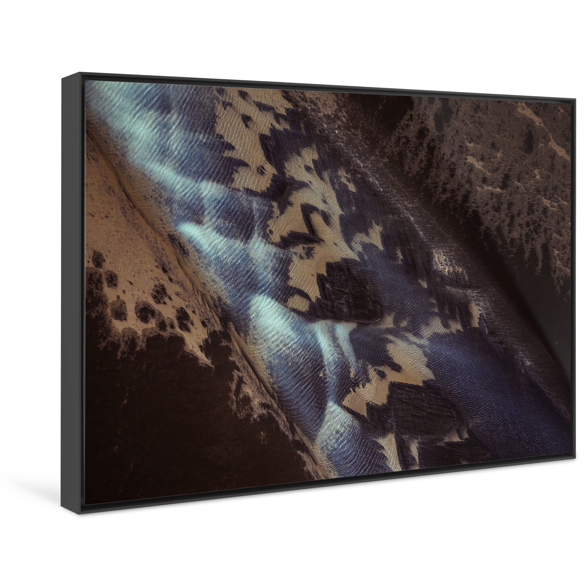 Framed photo print of an aerial perspective capturing the meeting of land and sea