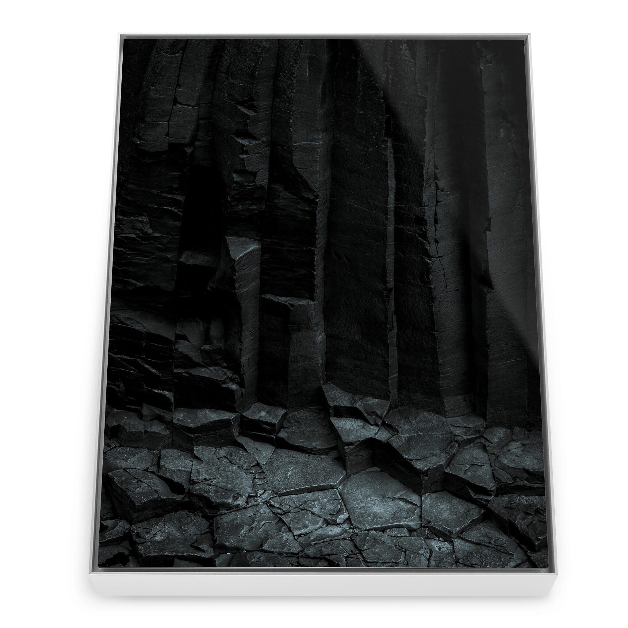 Framed photo print of mysterious basalt cliffs in Iceland