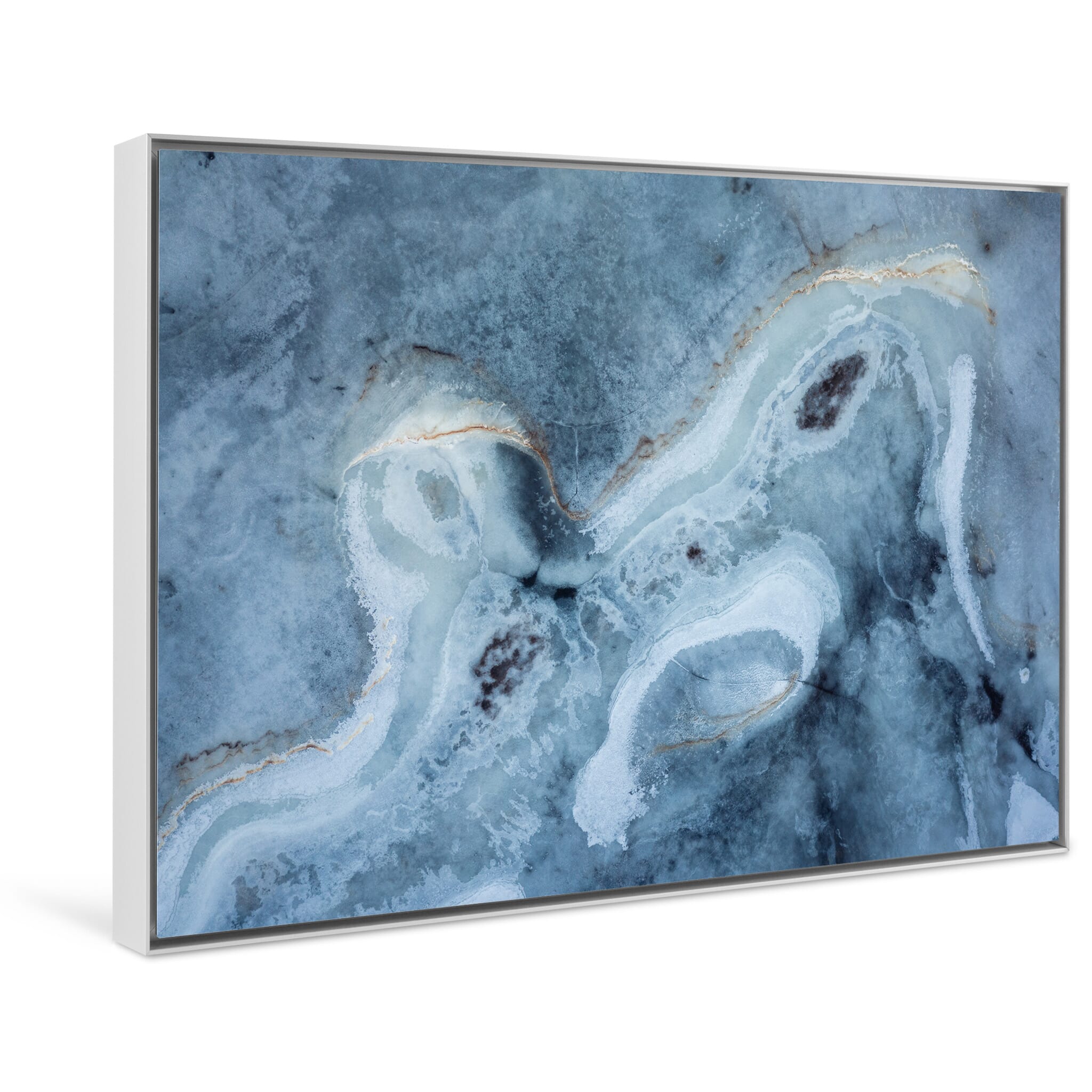 Framed photo print of frozen surface revealing water and soil lines in Iceland