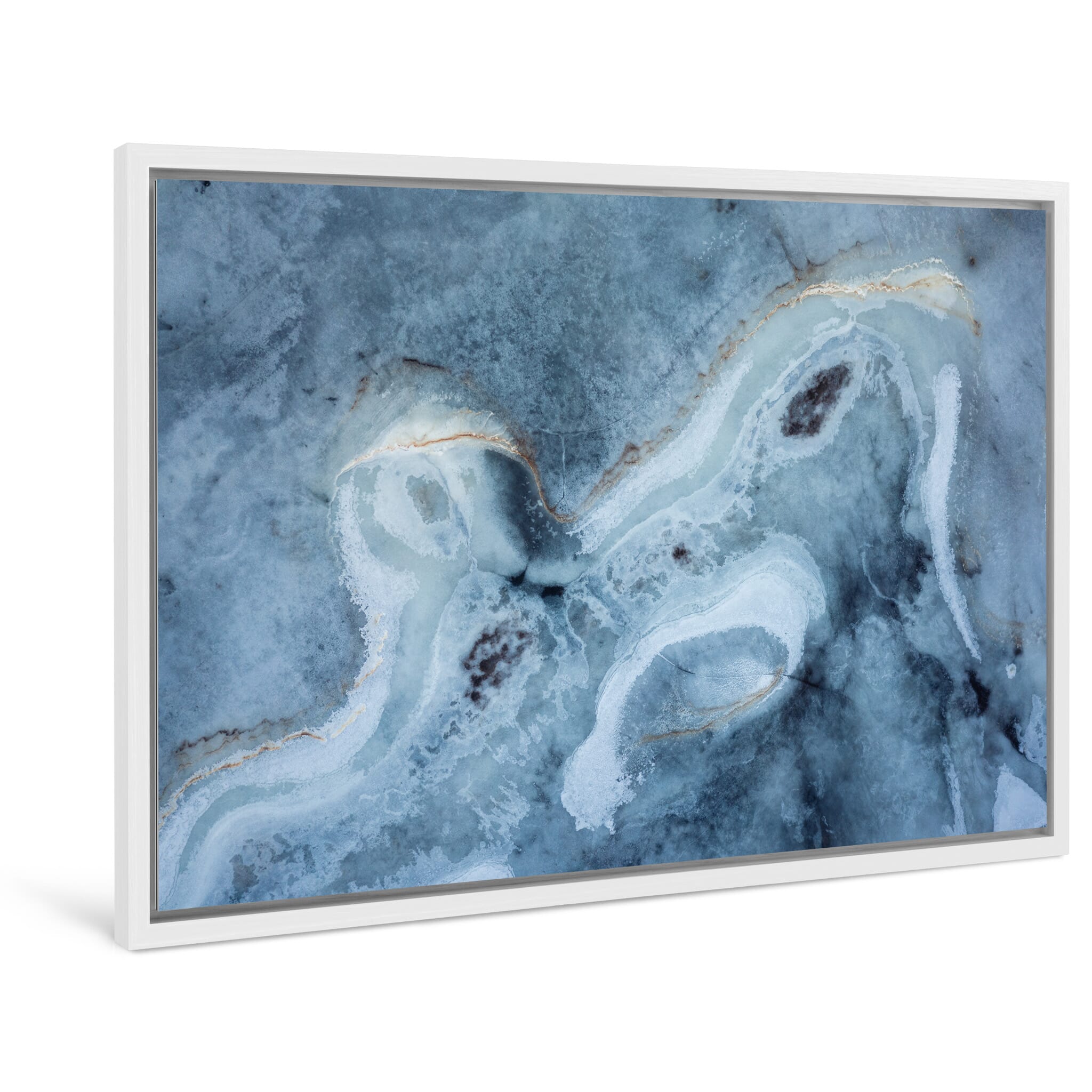 Framed aerial print of winter marsh with abstract ice patterns in Iceland