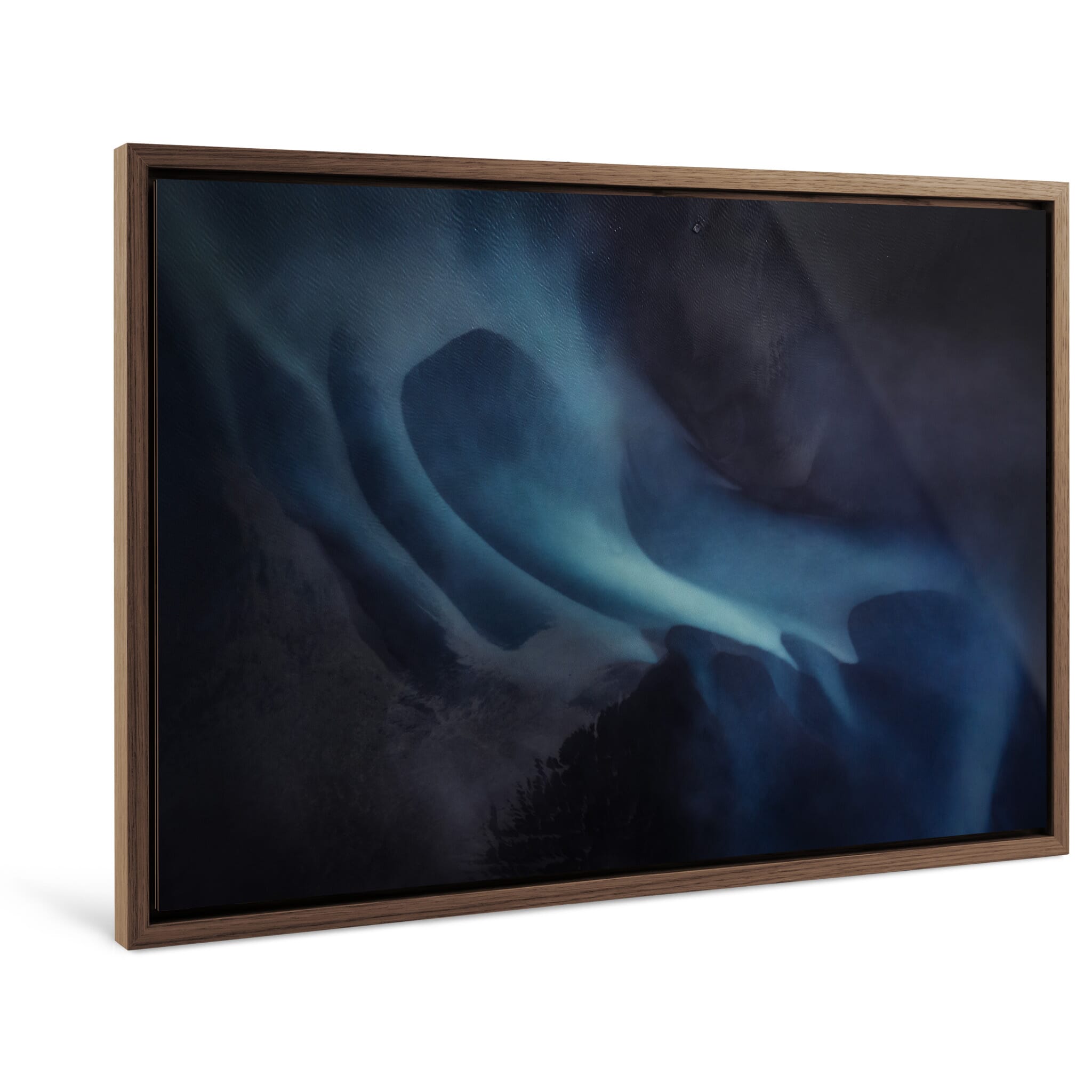 Framed photo print of quiet shapes formed by rainfall and fading light from above