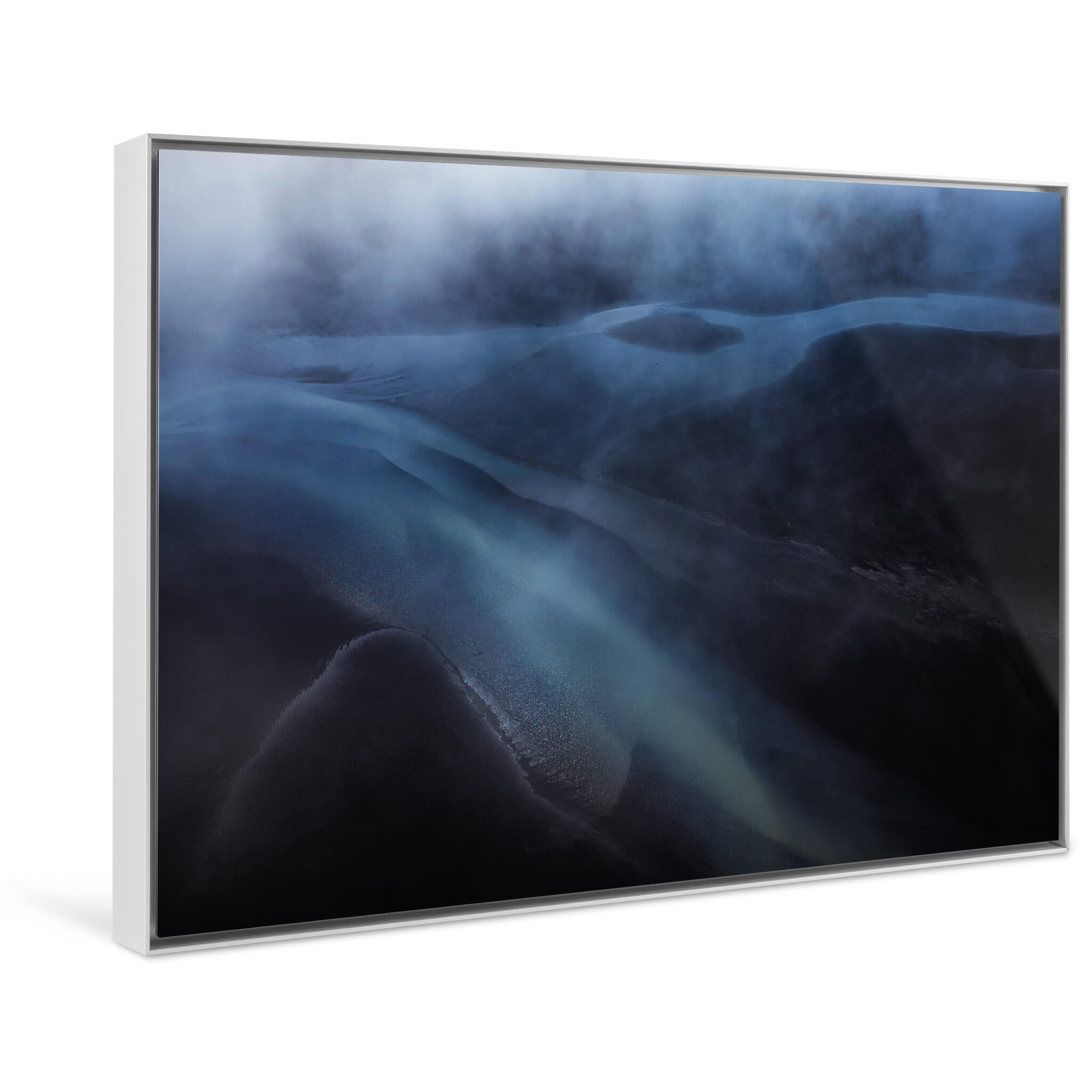 Framed photo print capturing the subdued transition of water and sky from above