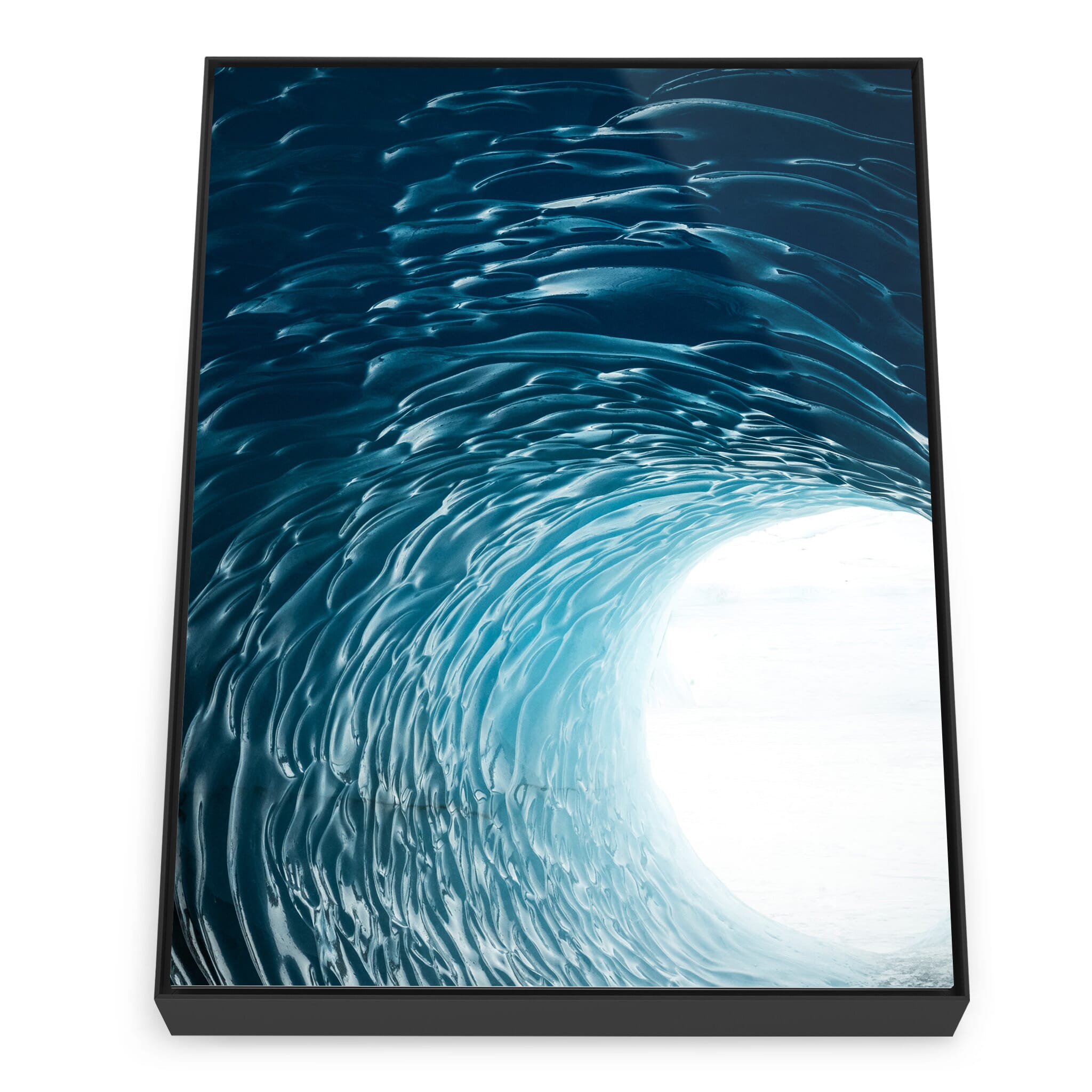 Framed photo print of intricate glacier ice textures and sculptural forms