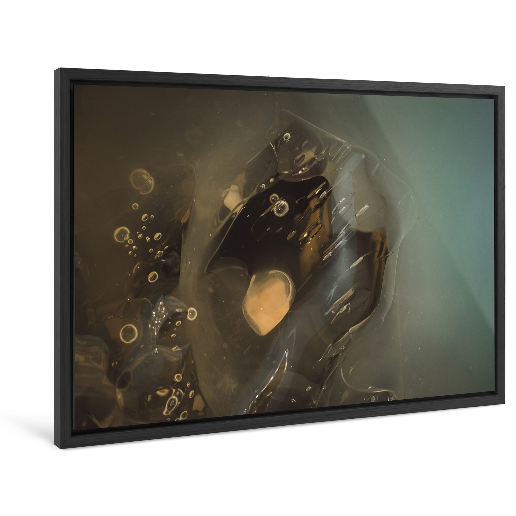 Framed photo print of detailed glacier fragment in Icelandic lagoon