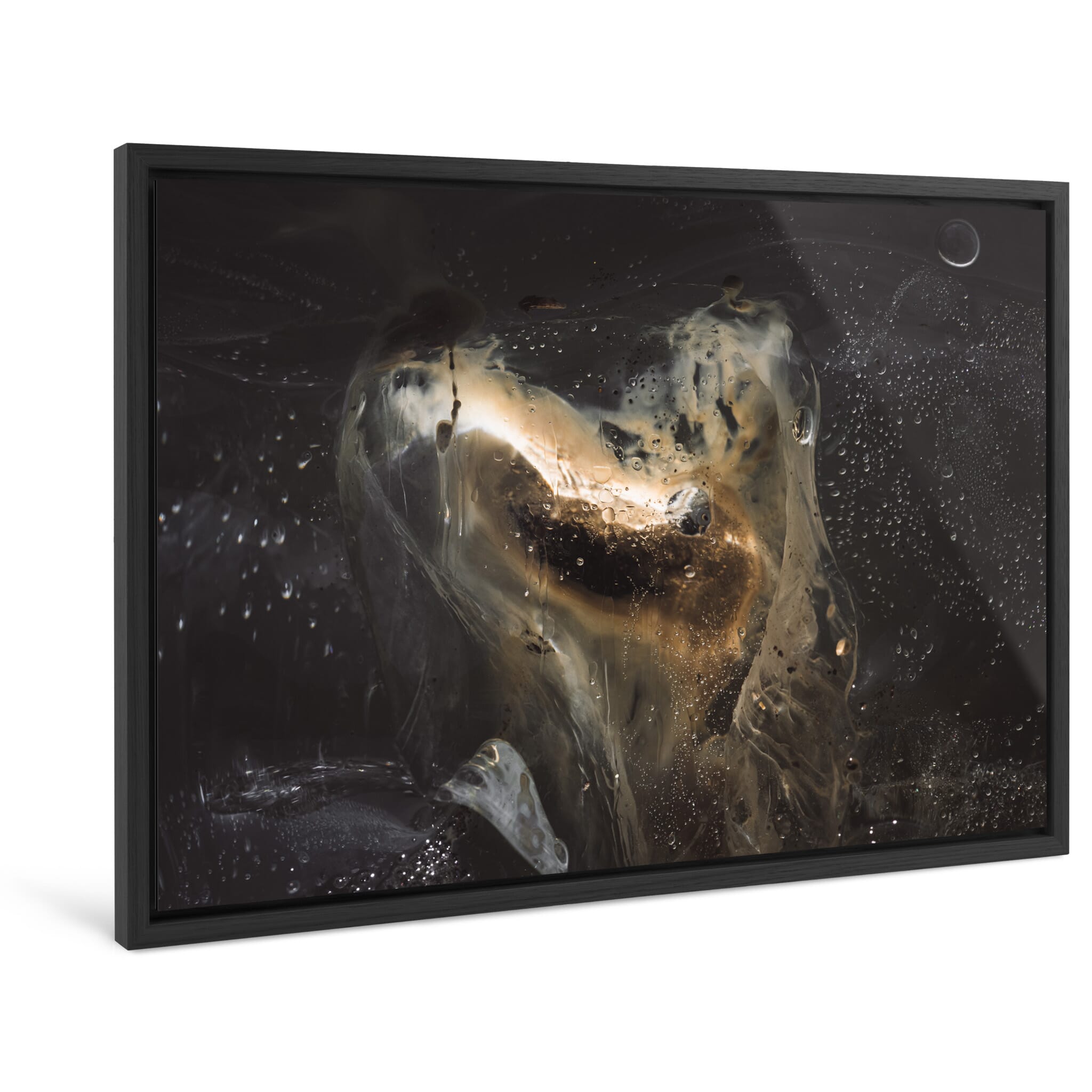 Framed photo print of macro view revealing layered textures in floating glacial ice