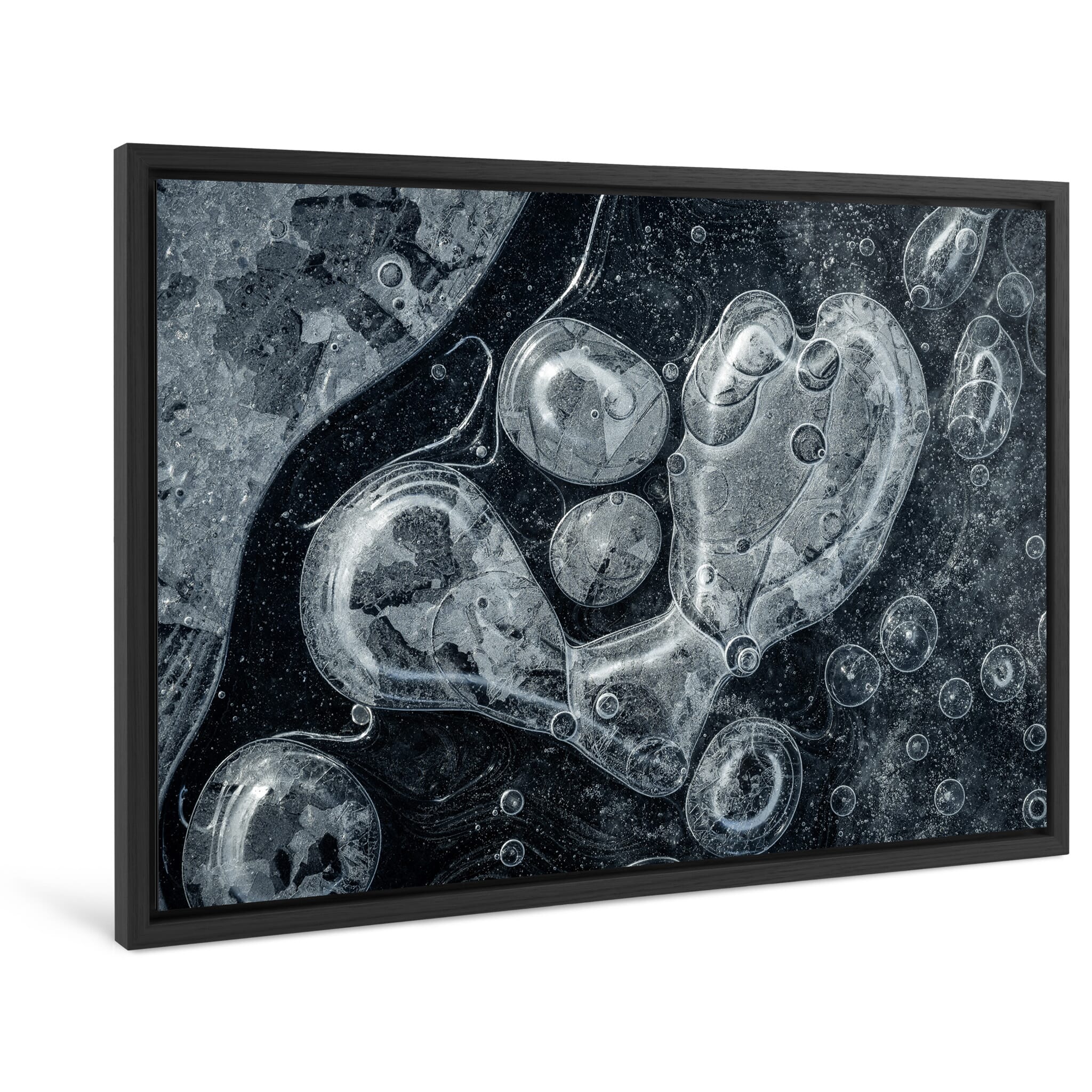 Framed photo print of macro view of ice bubbles beneath glacier surface in Iceland