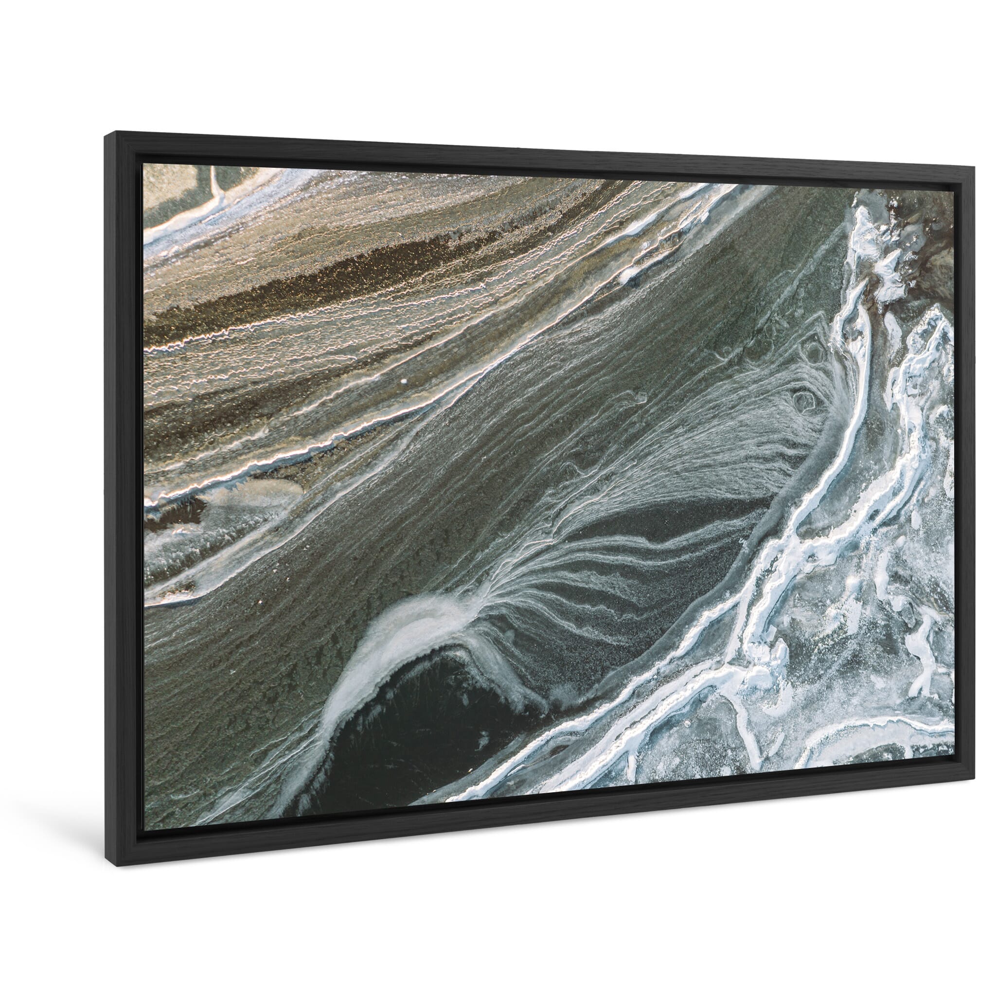 Framed photo print of Iceland’s Þjórsá River with floating winter ice