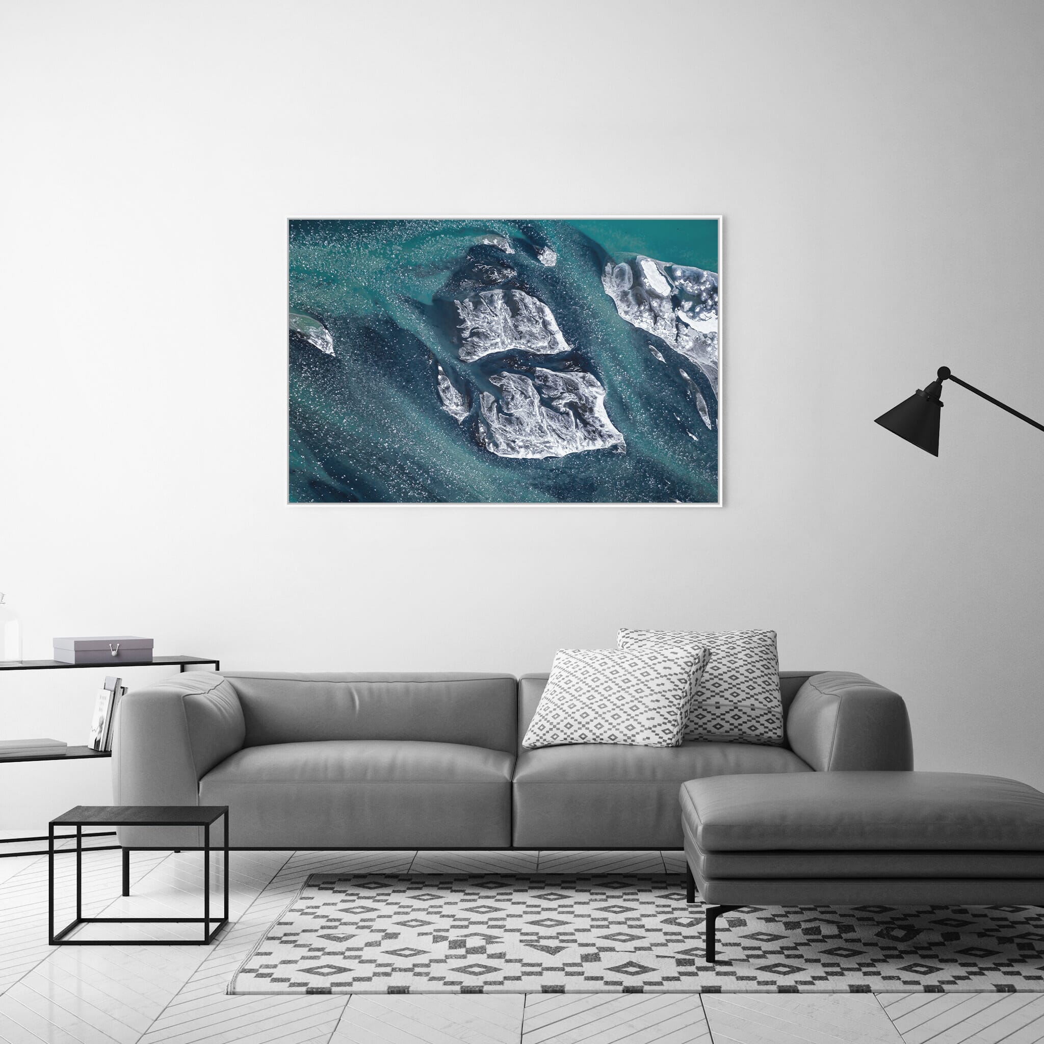 Modern room with framed landscape photography by Jan Erik Waider