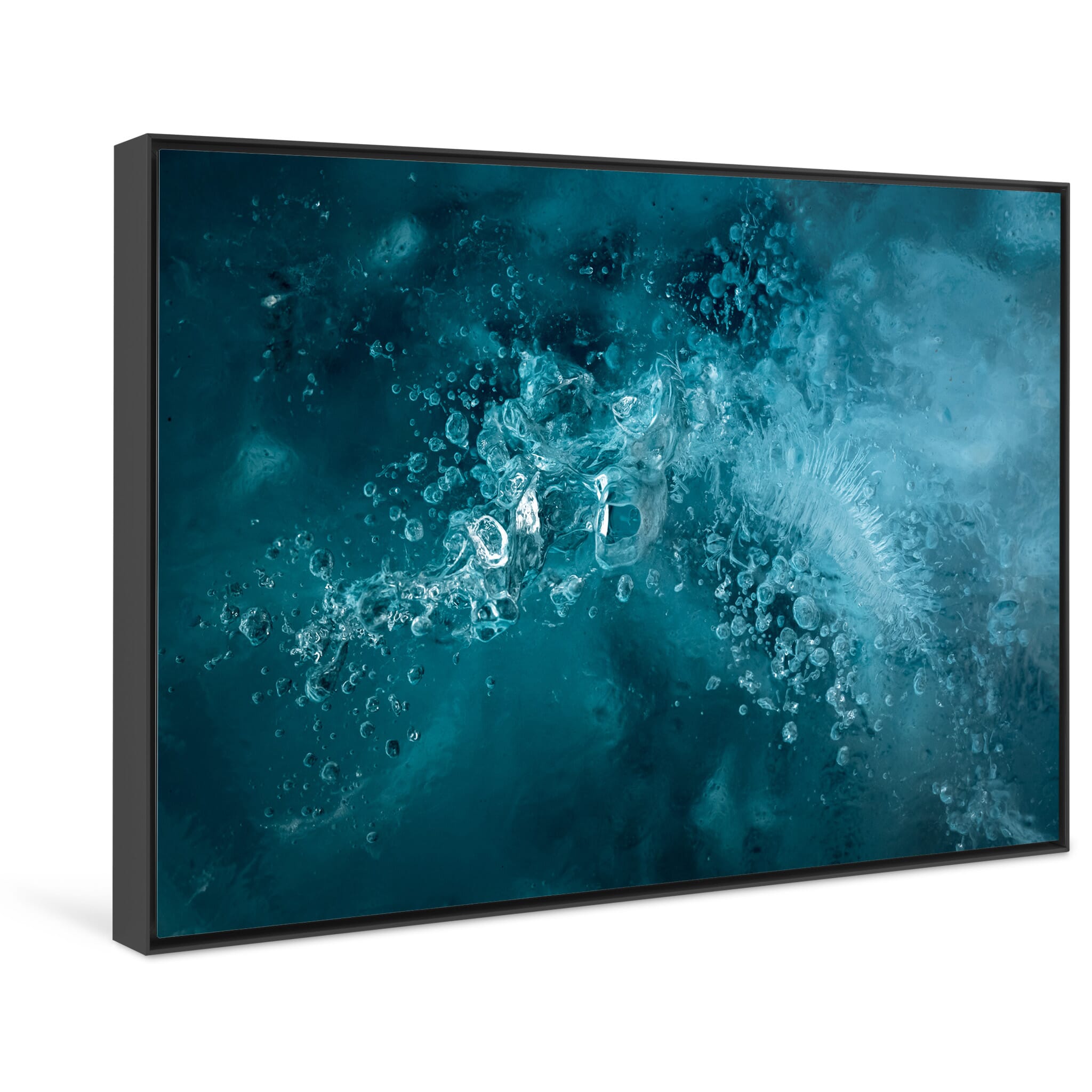 Framed photo print of natural ice textures with macro view of trapped air in Iceland