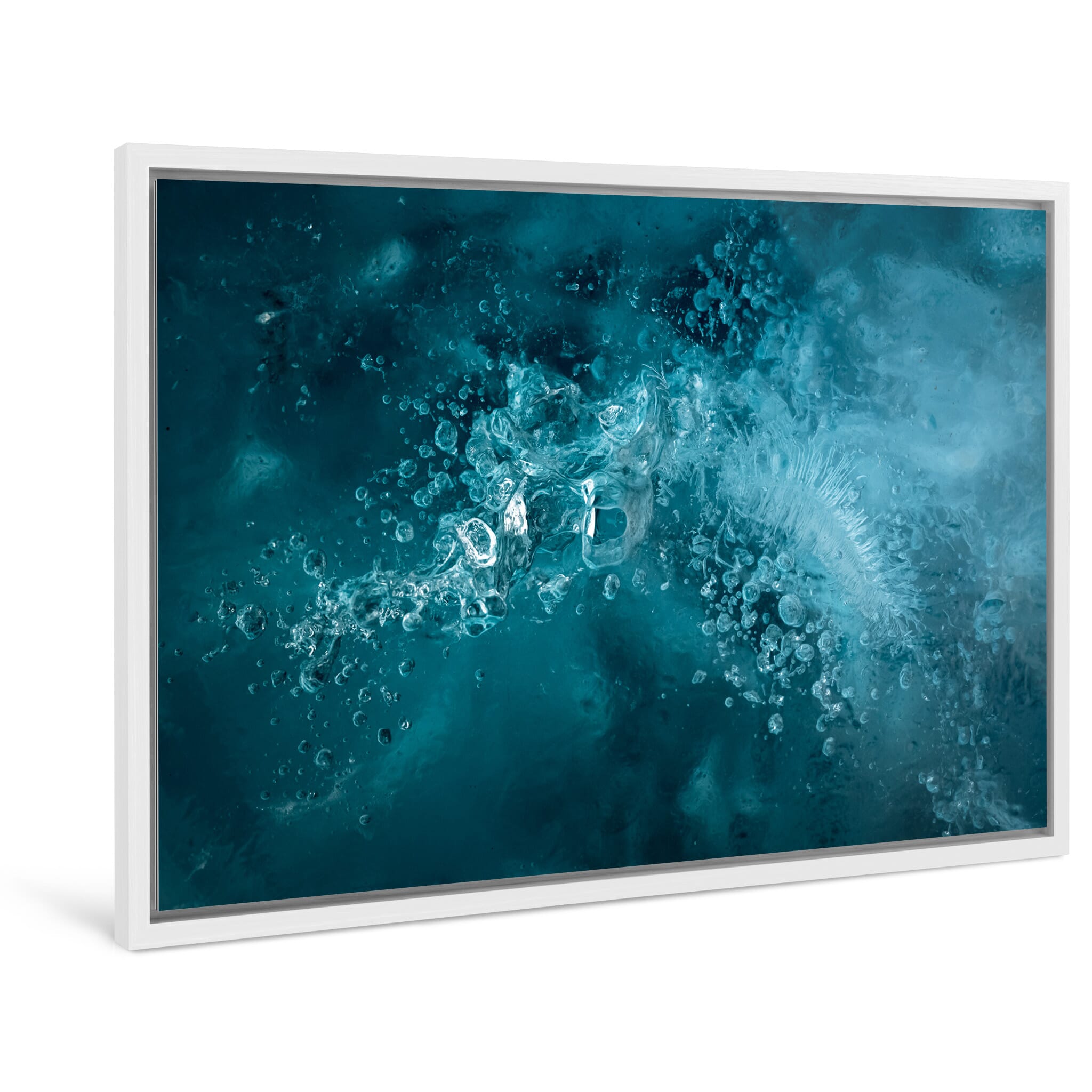Framed photo print of abstract macro pattern of ancient air bubbles in glacier ice